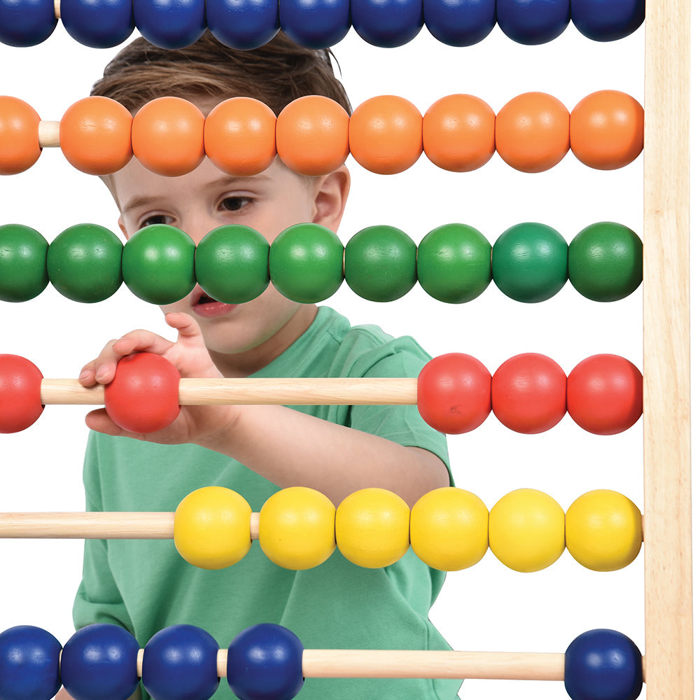 Close-up of Wooden Beads on Standing Abacus