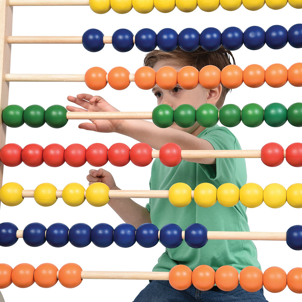 Close-up of Colorful Wooden Beads on Standing Abacus