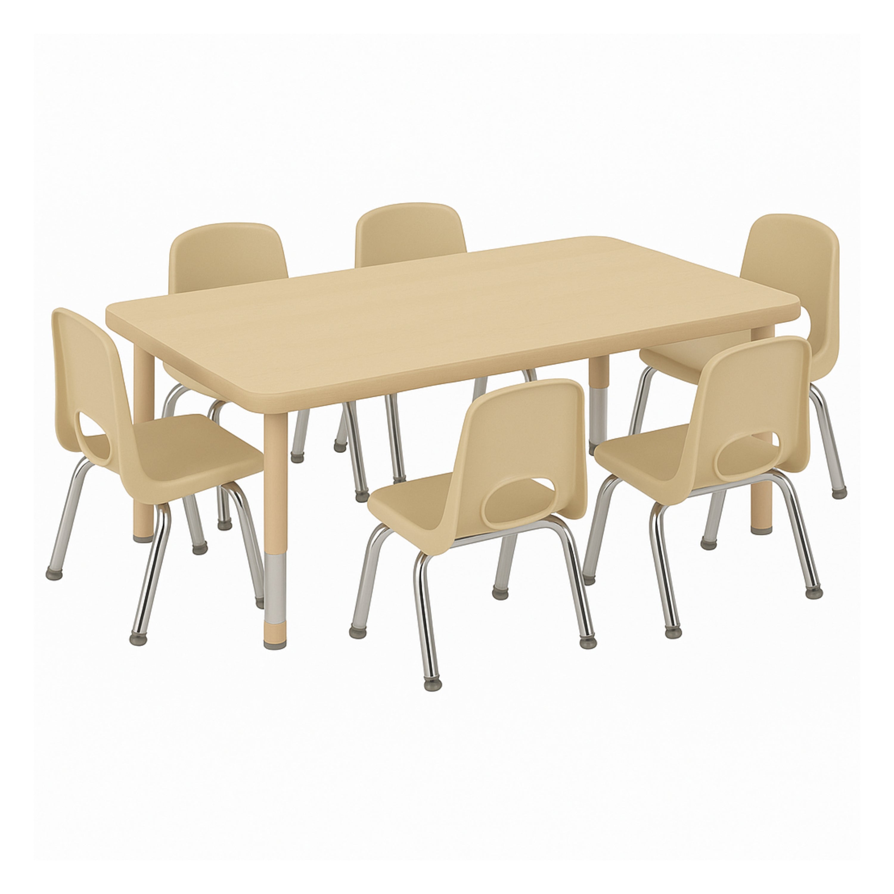 30" x 60" Adjustable Chunky Leg Table with 6 Chairs (12" seat height)