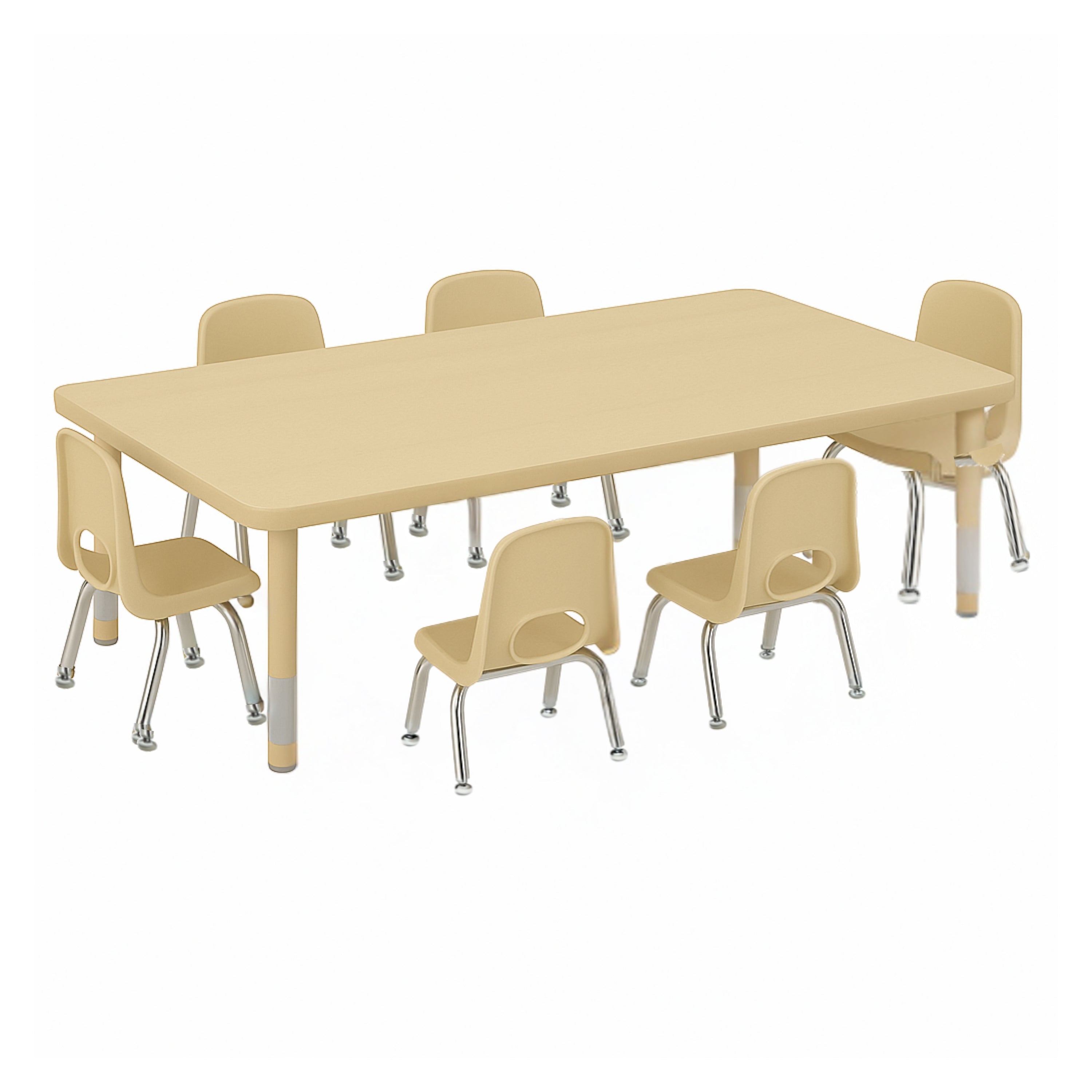 30" x 60" Adjustable Chunky Leg Table with 6 Chairs (10" seat height)