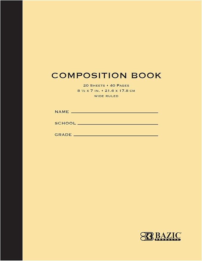 Set of 10 Wide Ruled Composition Books – 40 Sheets, 8.5" x 7"