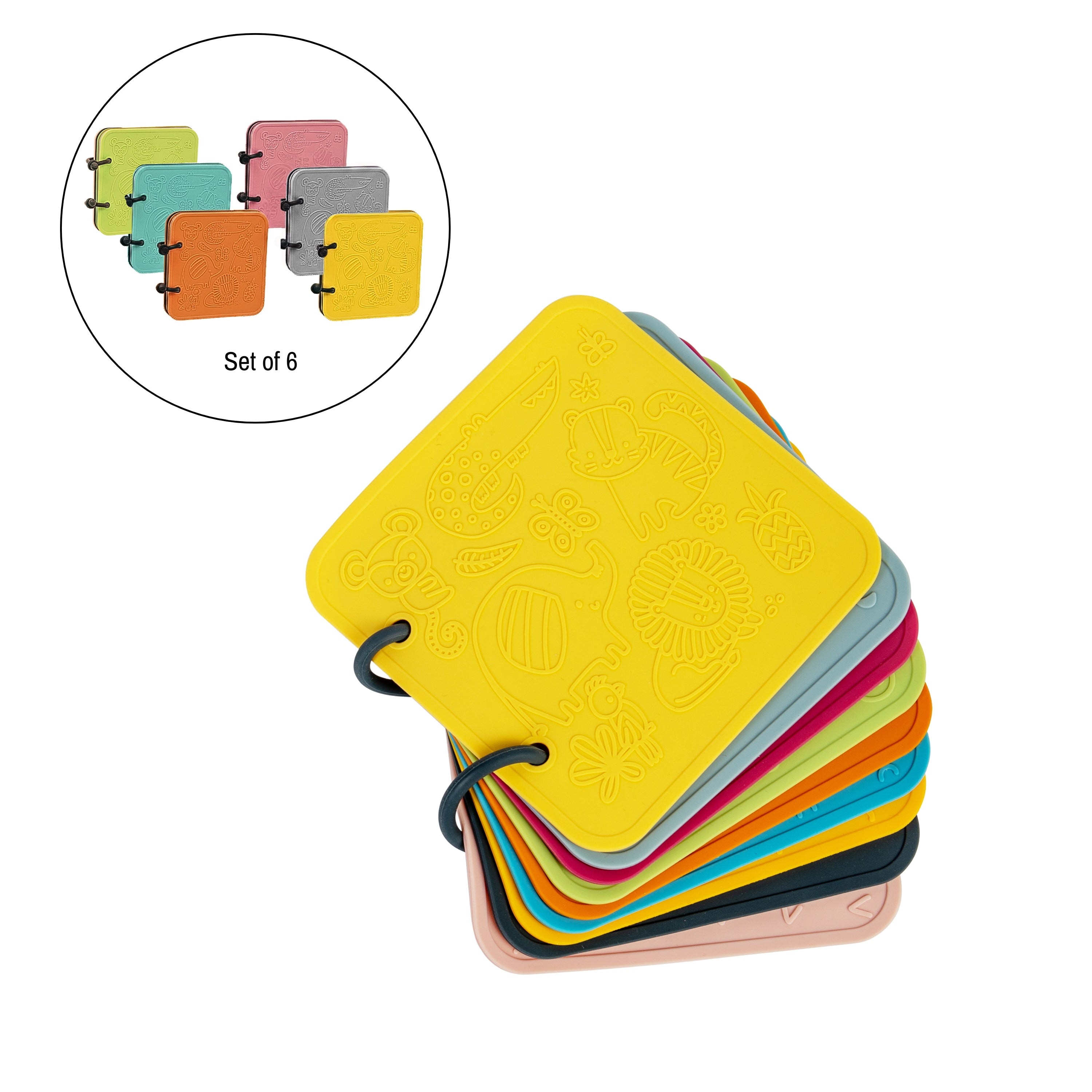 Silicone Washable Baby Books | Set of 6 Soft Sensory Teething Books with Textures, Animals, Colors & Shapes
