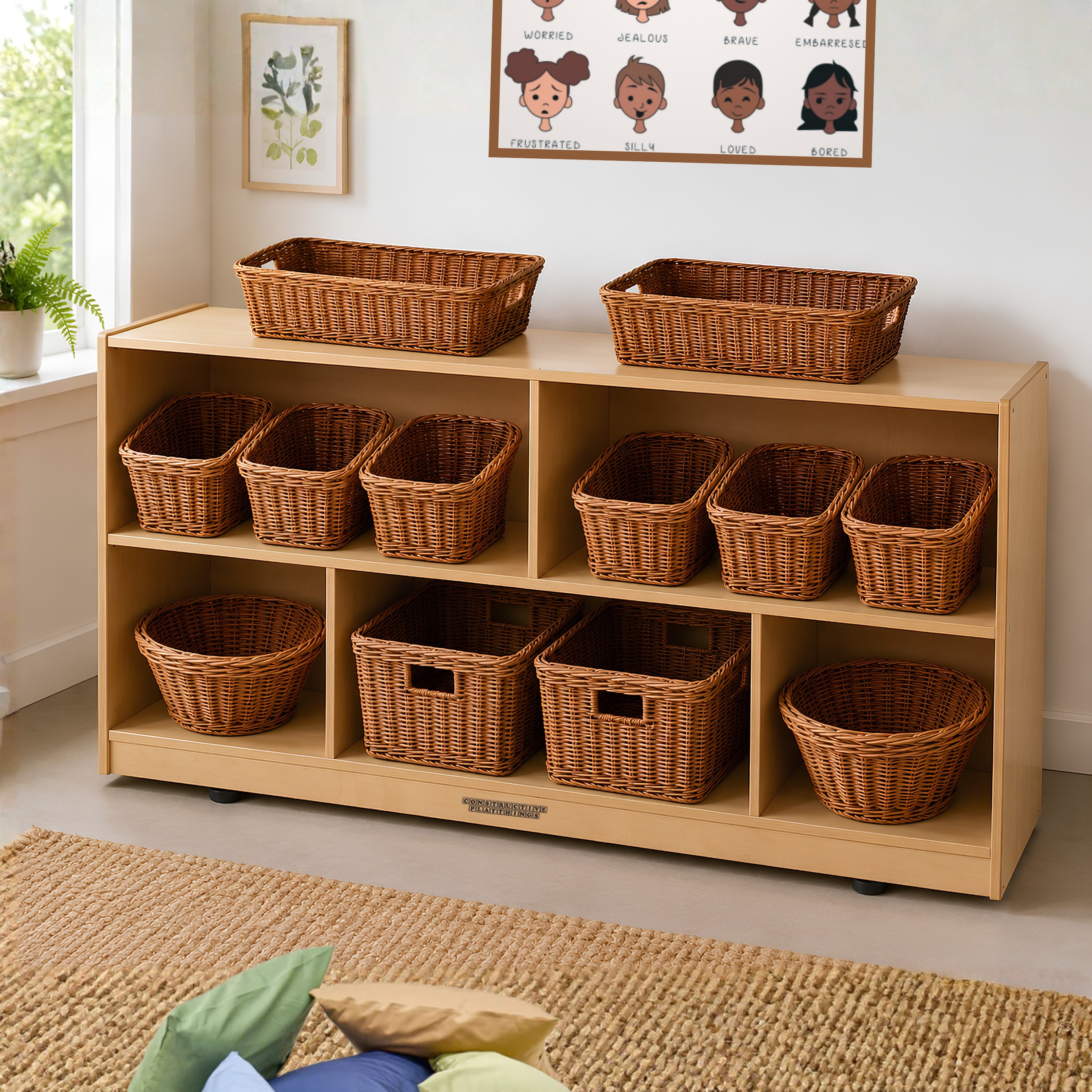Birch Low Storage & Woven/Wicker Basket Organization Center