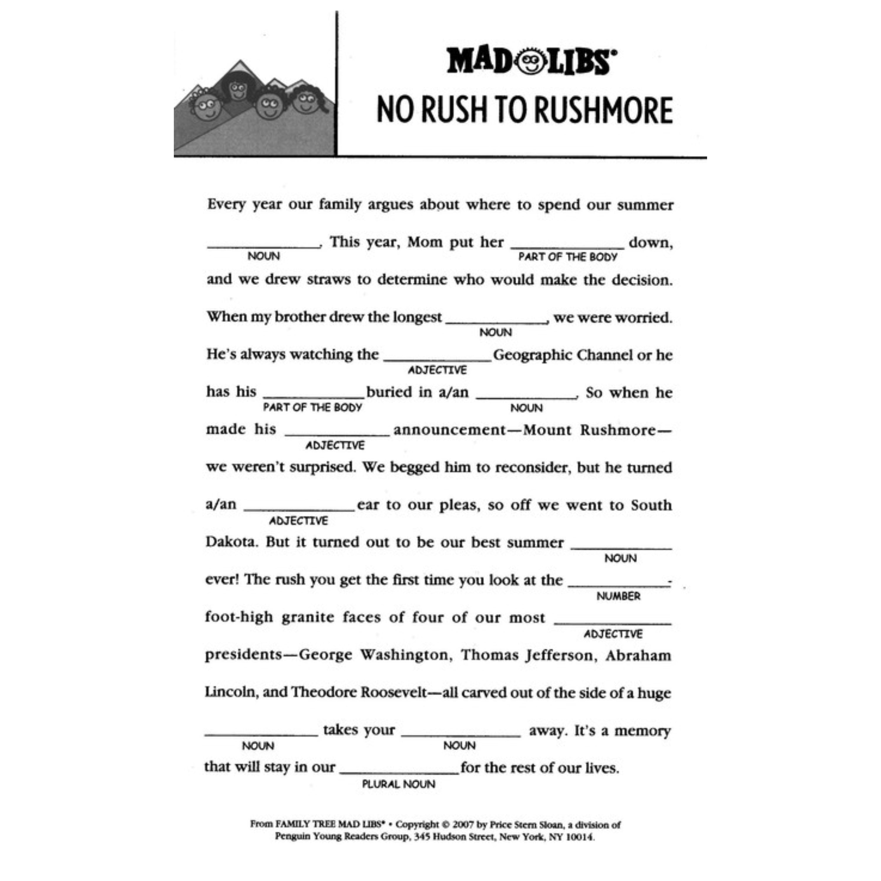Family Tree Mad Libs Word Game for Kids