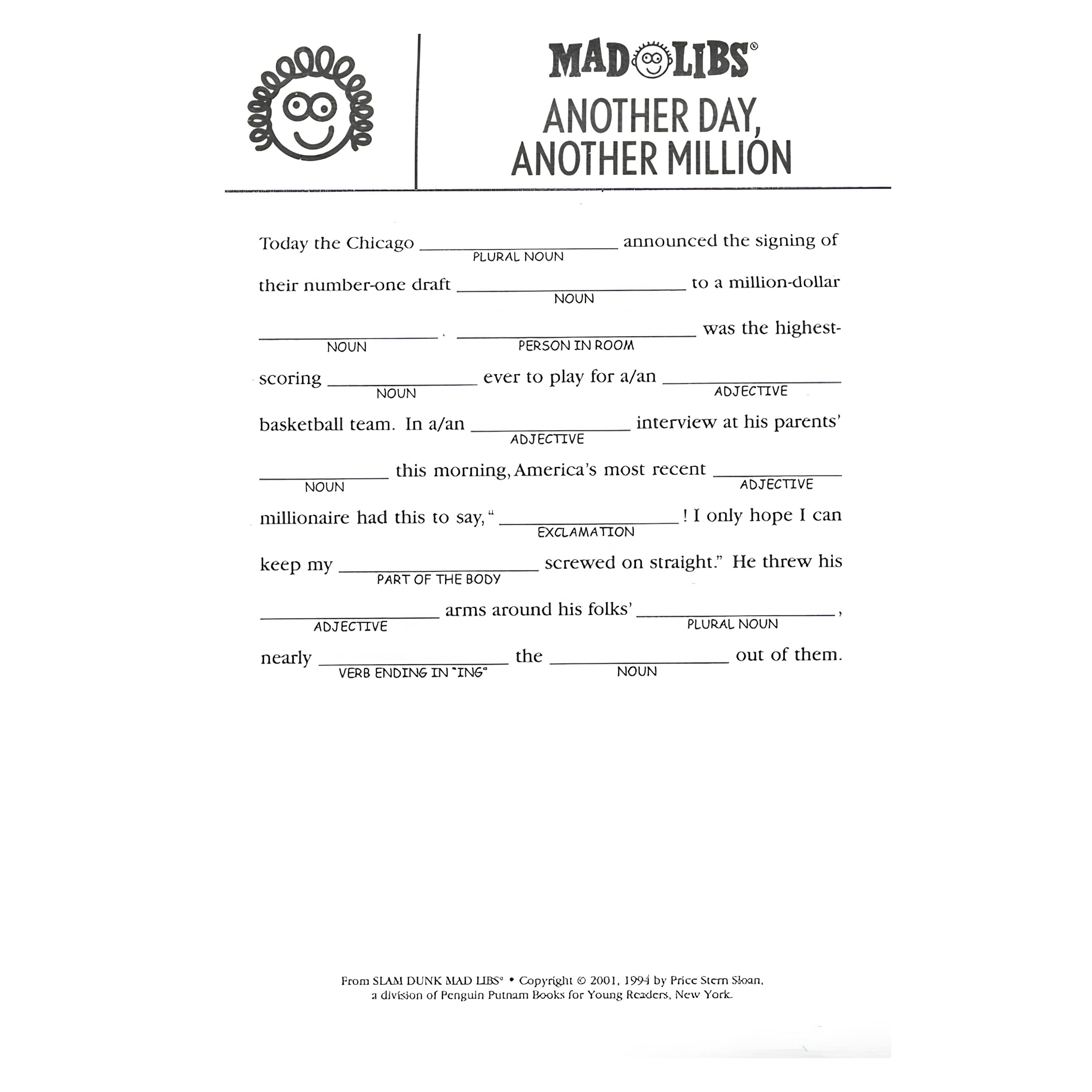 Slam Dunk Mad Libs Basketball Word Game Book