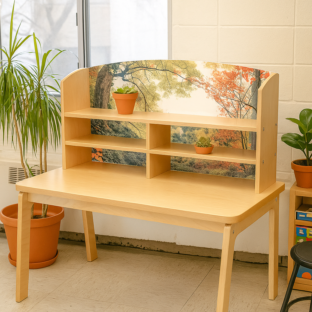 Nature View Writing Center for Kids | Biophilic Classroom Desk with Storage & Cl WB-0856DS