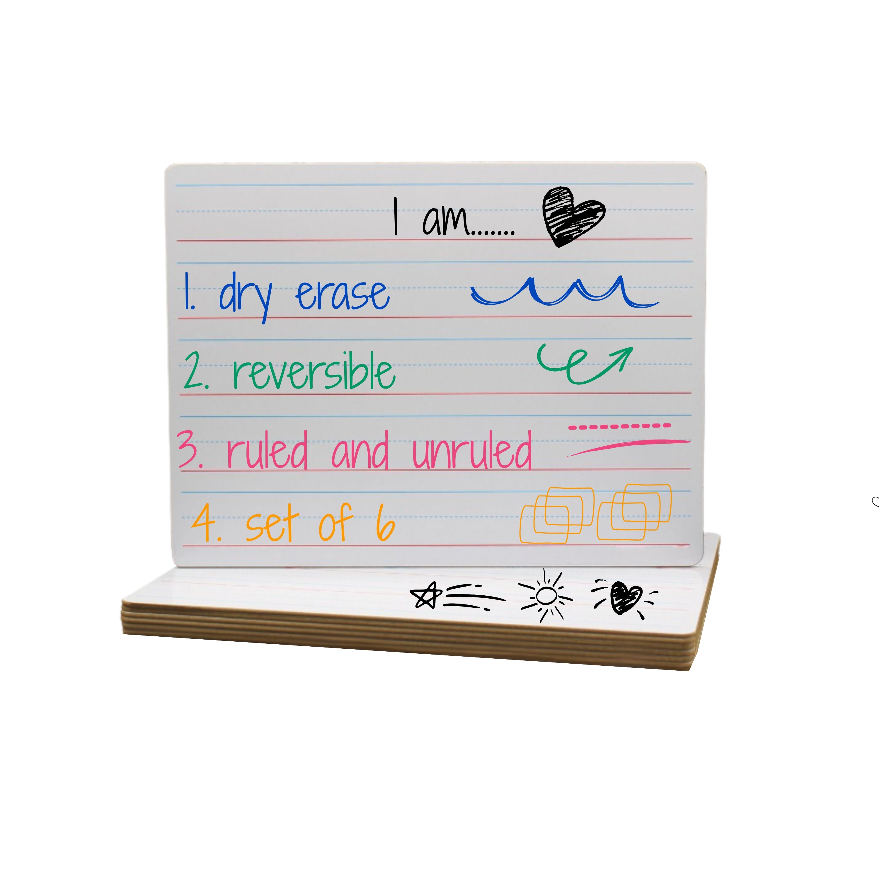 Dry Erase Reversible Lapboards - Set of 6