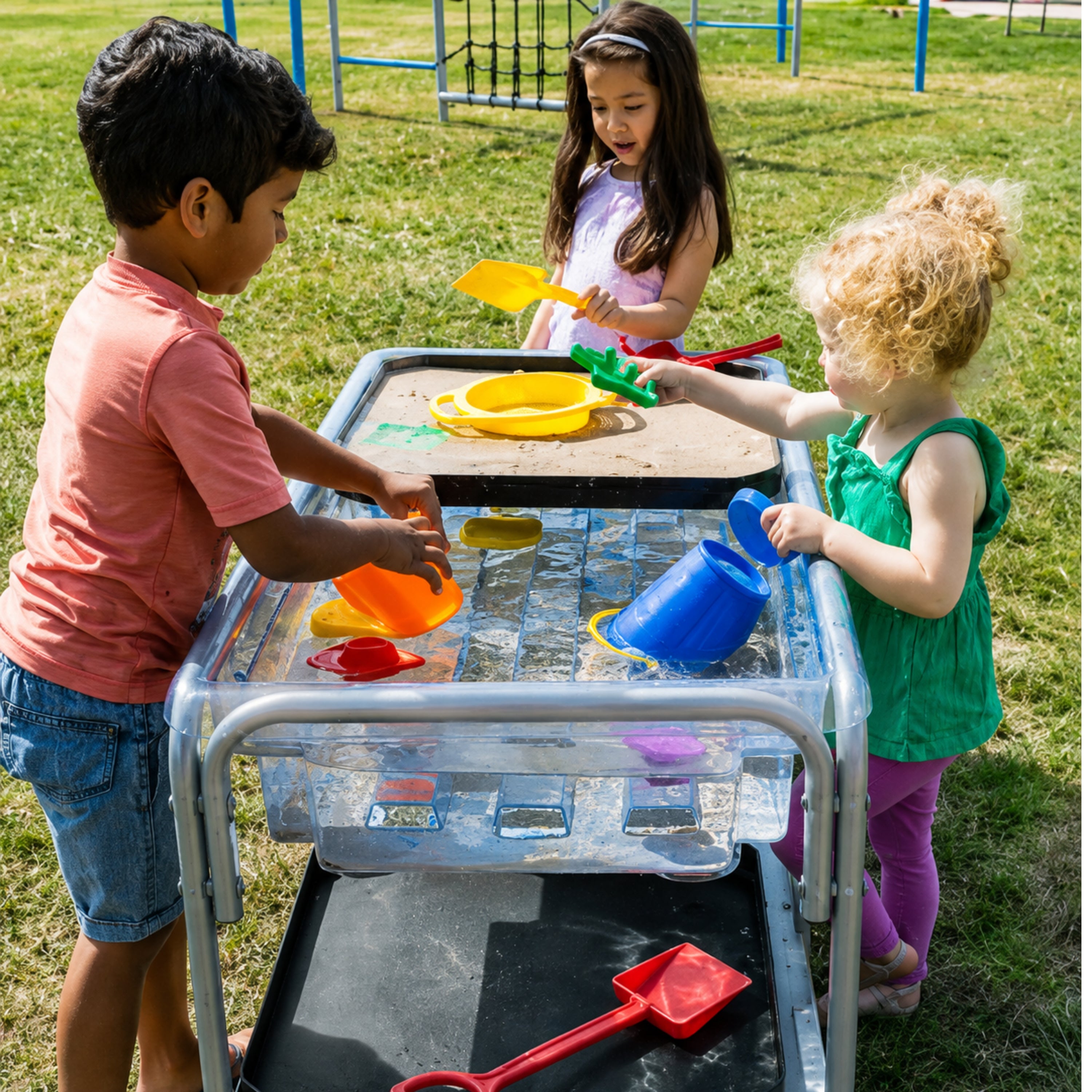 Toddler Clear-View Sand & Water Tray Set | Transparent Sensory Table with Stand & Lids