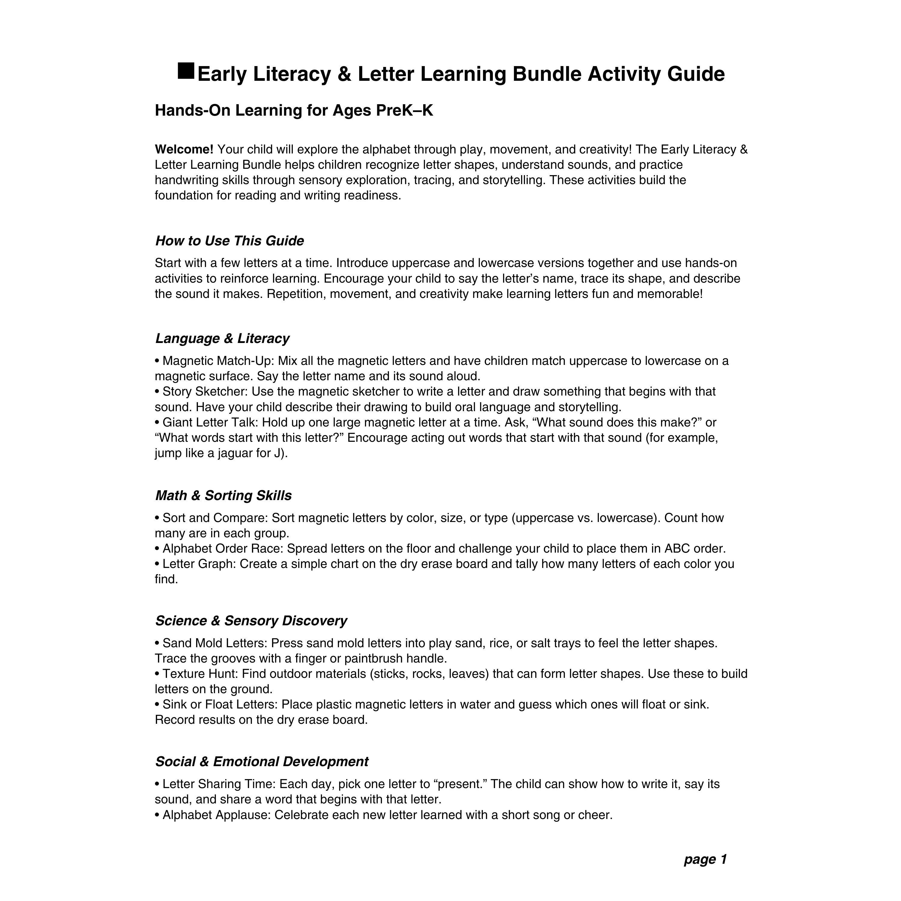 Early Literacy & Letter Learning Bundle