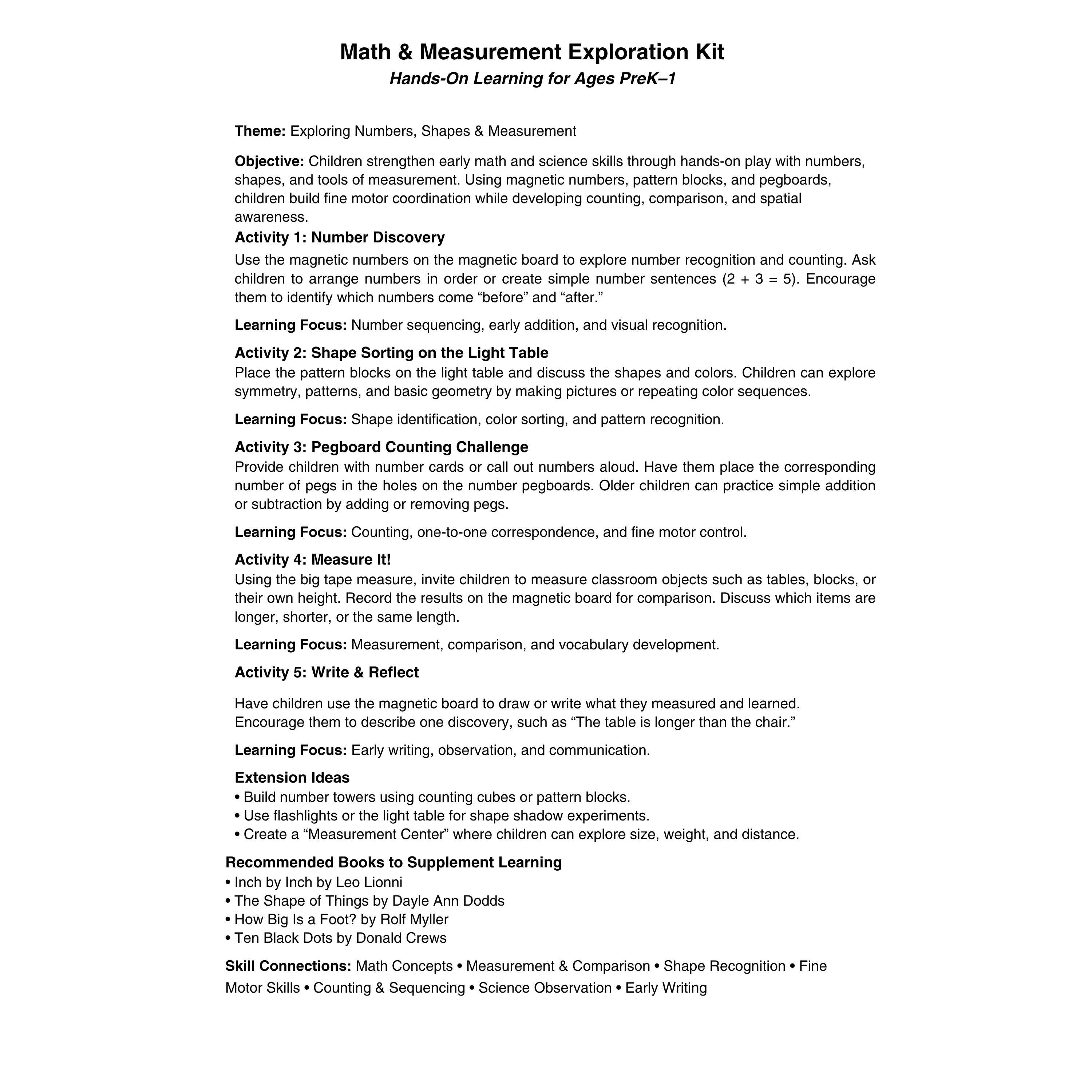 Early Math, Measurement & Magnetic Learning Kit