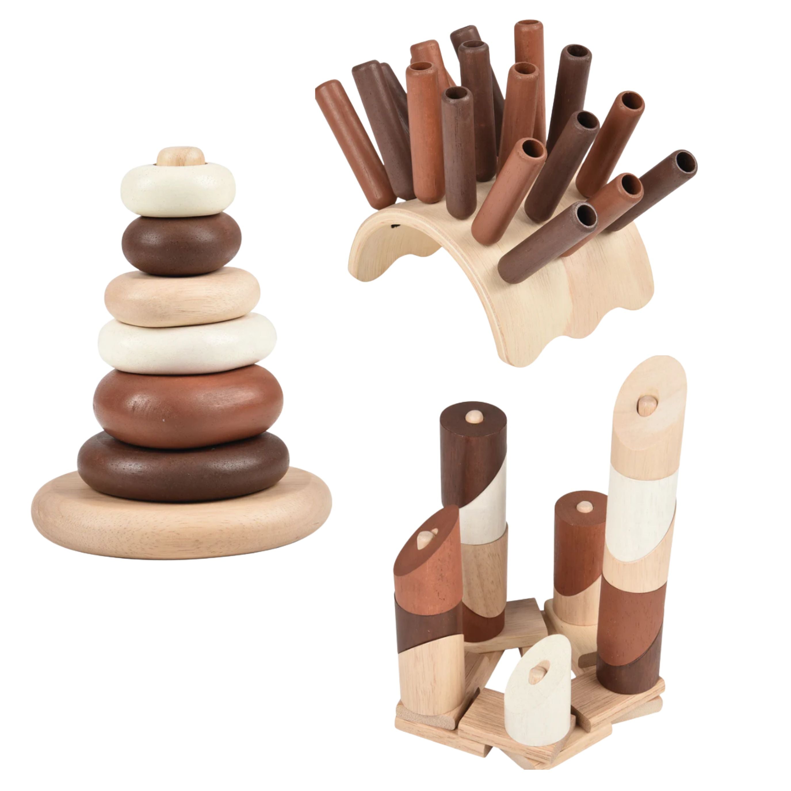 Eco-Friendly Wooden Sensory & Stacking Toys Bundle | Toddler Early Learning Resources