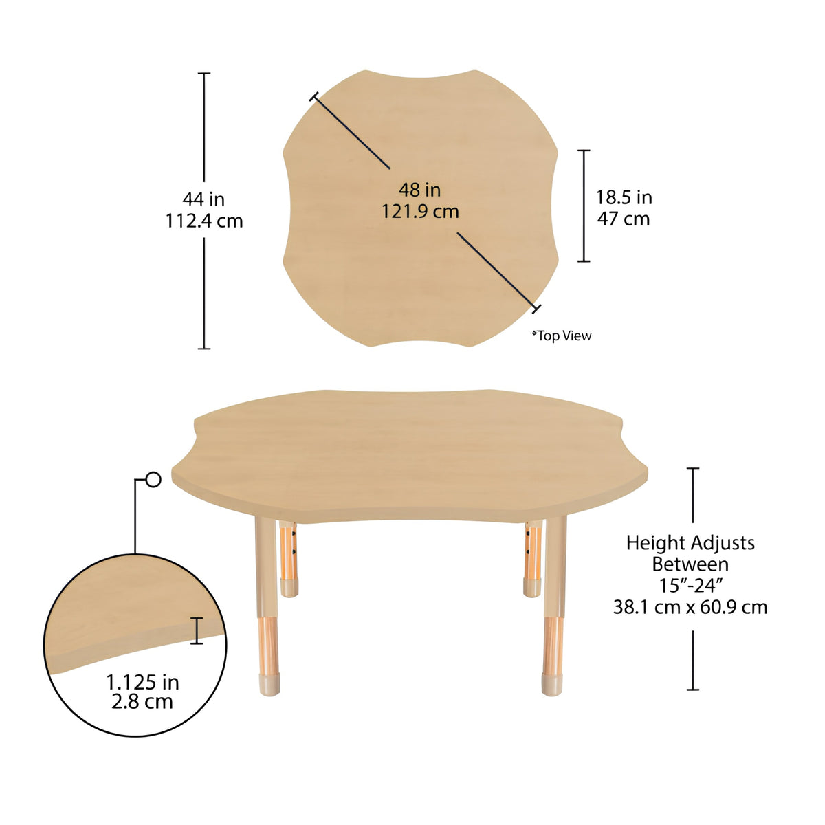48" Clover Activity Table with Adjustable Wood Legs | Montessori-Inspired Classroom Furniture