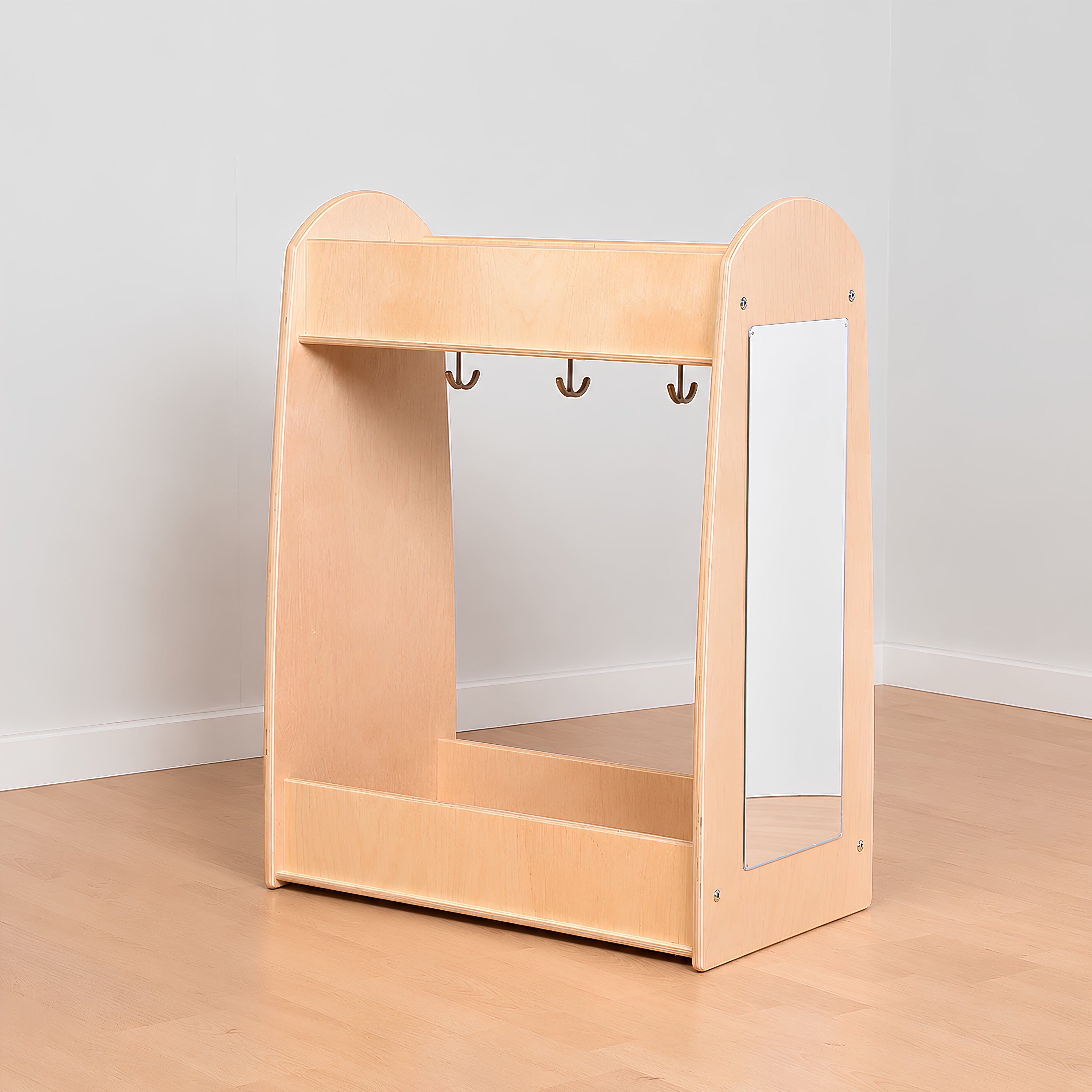 Toddler Hardwood Dress-Up Center with Mirror, Hooks & Storage Shelves | Pretend Play Closet