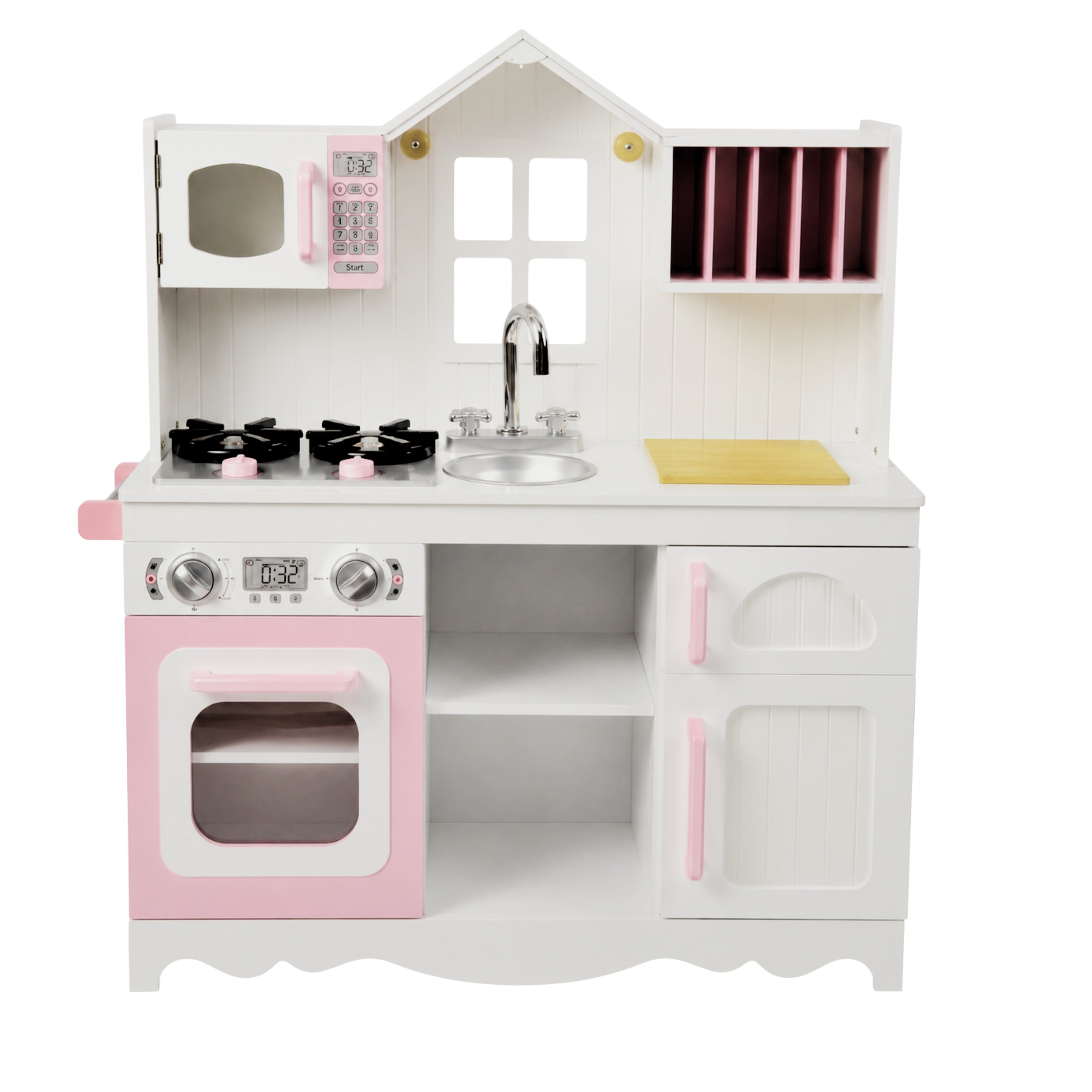 Wooden Play Kitchen with Burners & Sink – Preschool Dramatic Play Kitchen