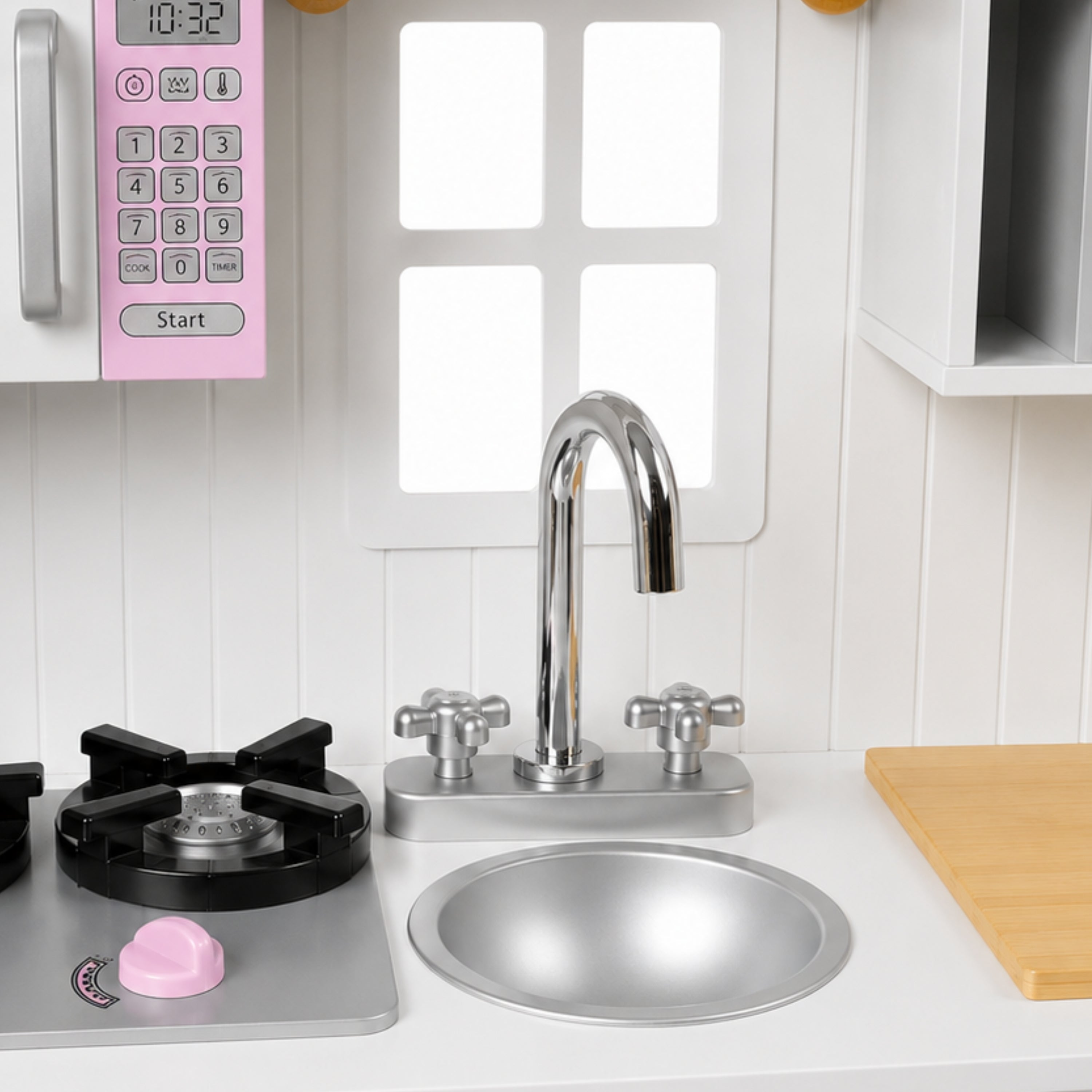 Wooden Play Kitchen with Burners & Sink – Preschool Dramatic Play Kitchen