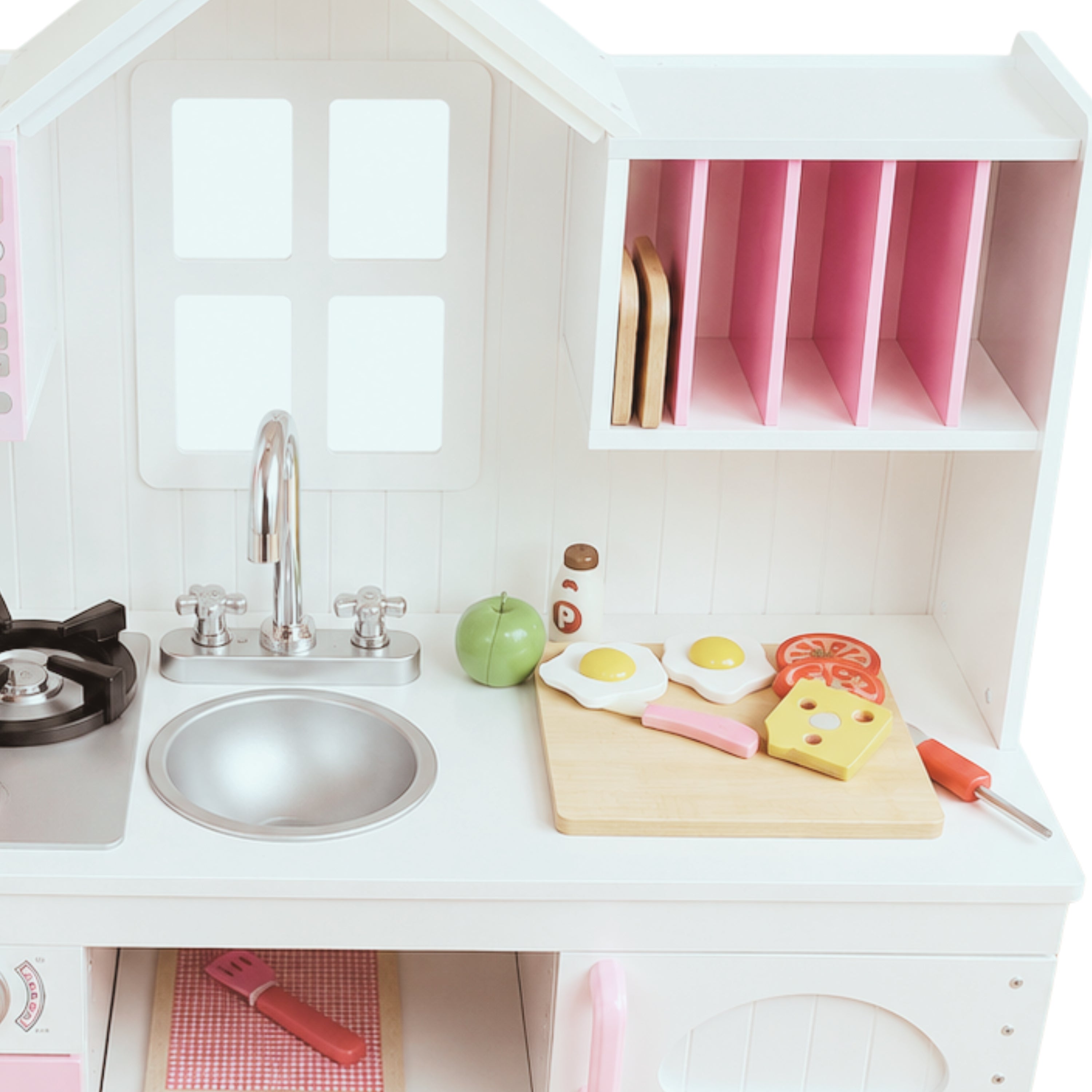 Wooden Play Kitchen with Burners & Sink – Preschool Dramatic Play Kitchen