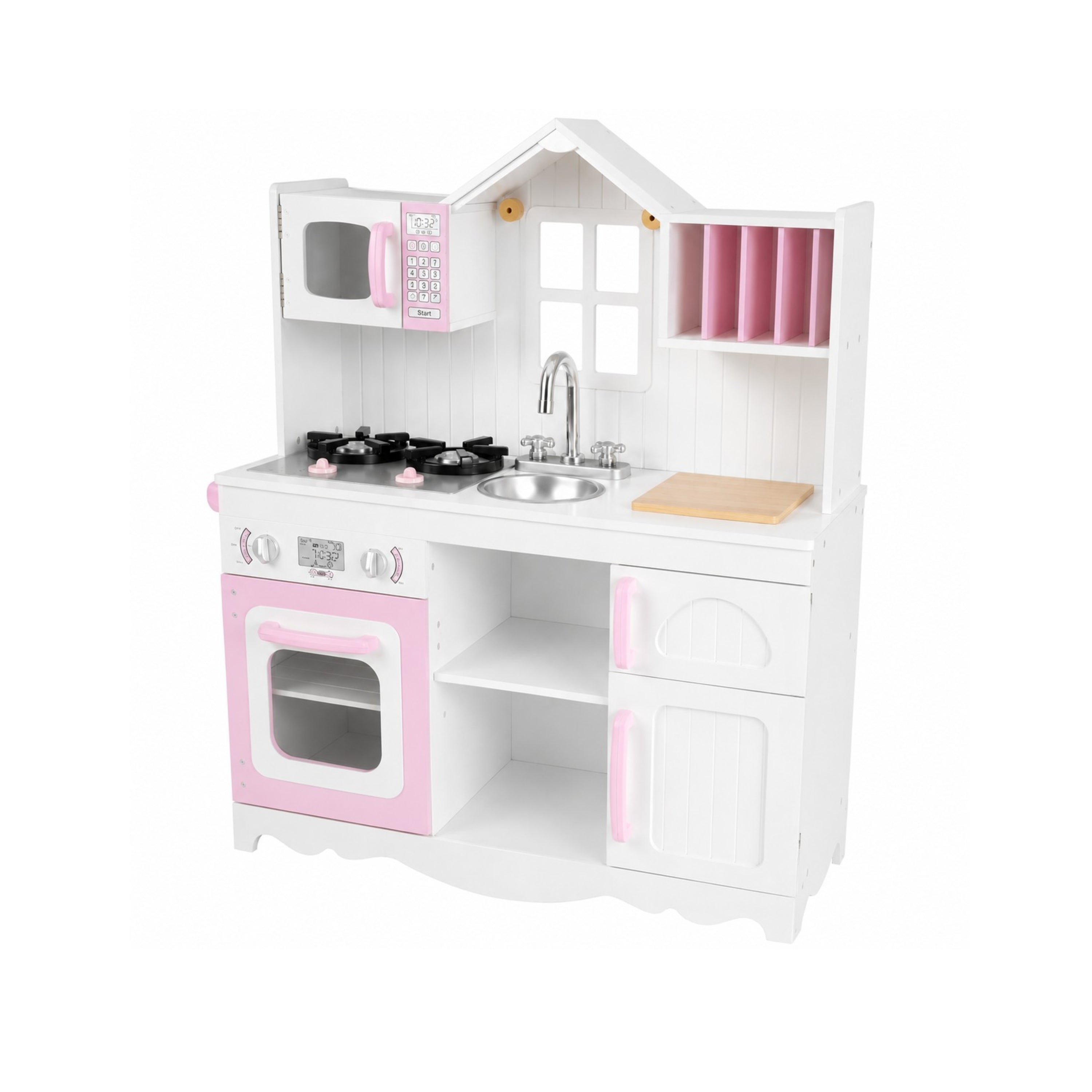 Wooden Play Kitchen with Burners & Sink – Preschool Dramatic Play Kitchen
