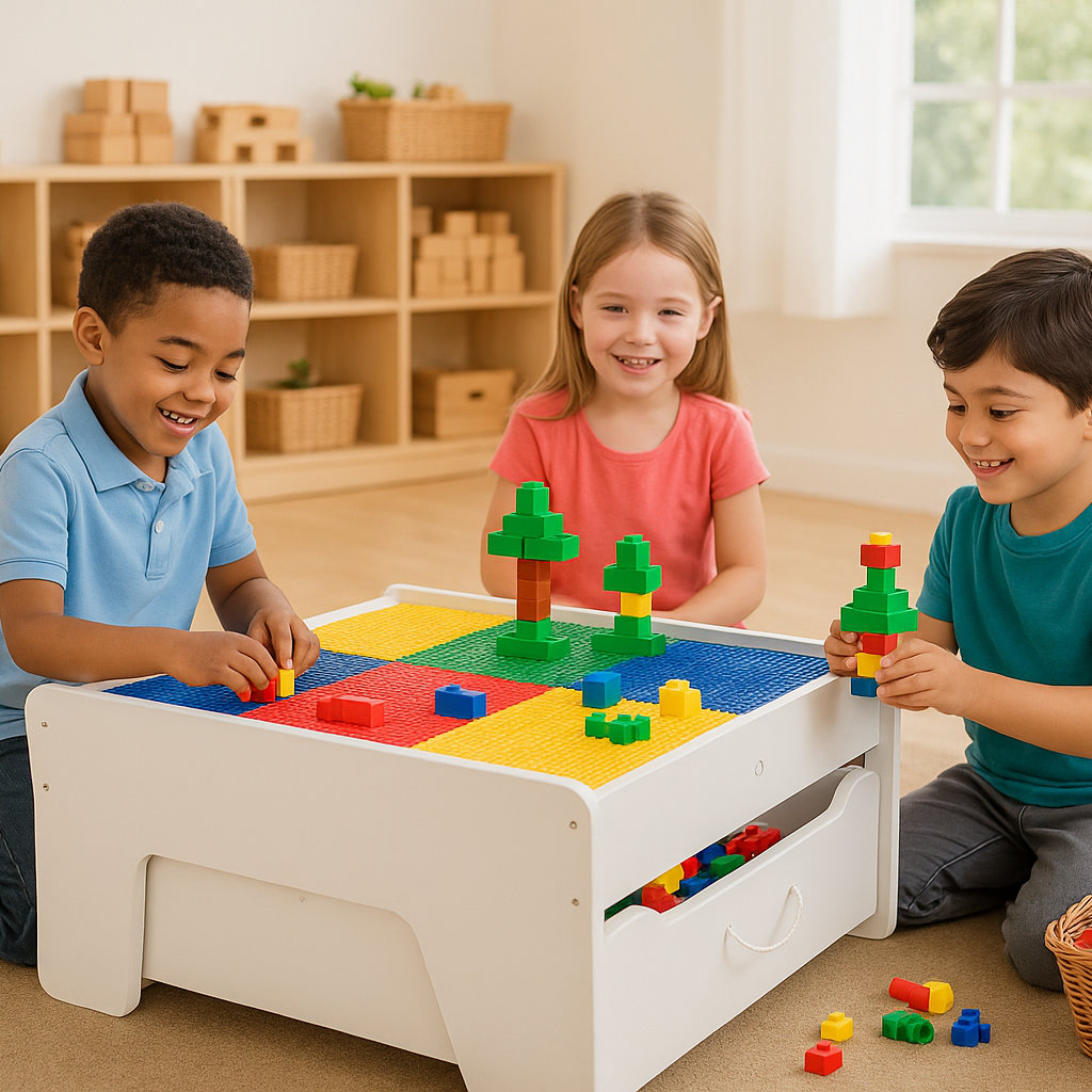 Preschool Building Brick Activity Table with Storage Drawer