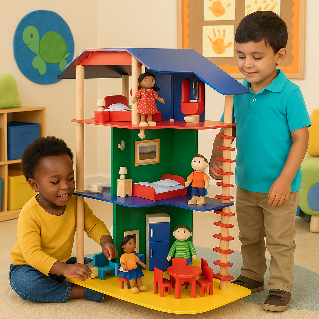 Collaborative Wooden 3-Story Playhouse - Furniture Included