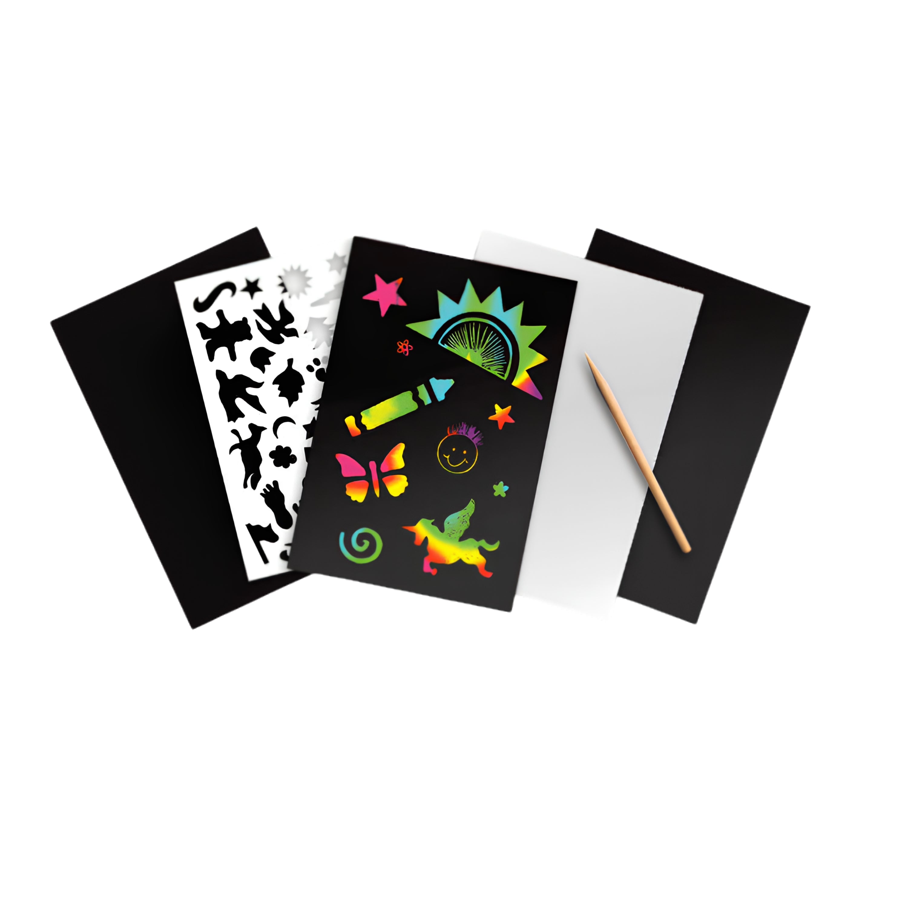 Scratch Art Rainbow - 4 Boards, Wooden Stylus, Stencil