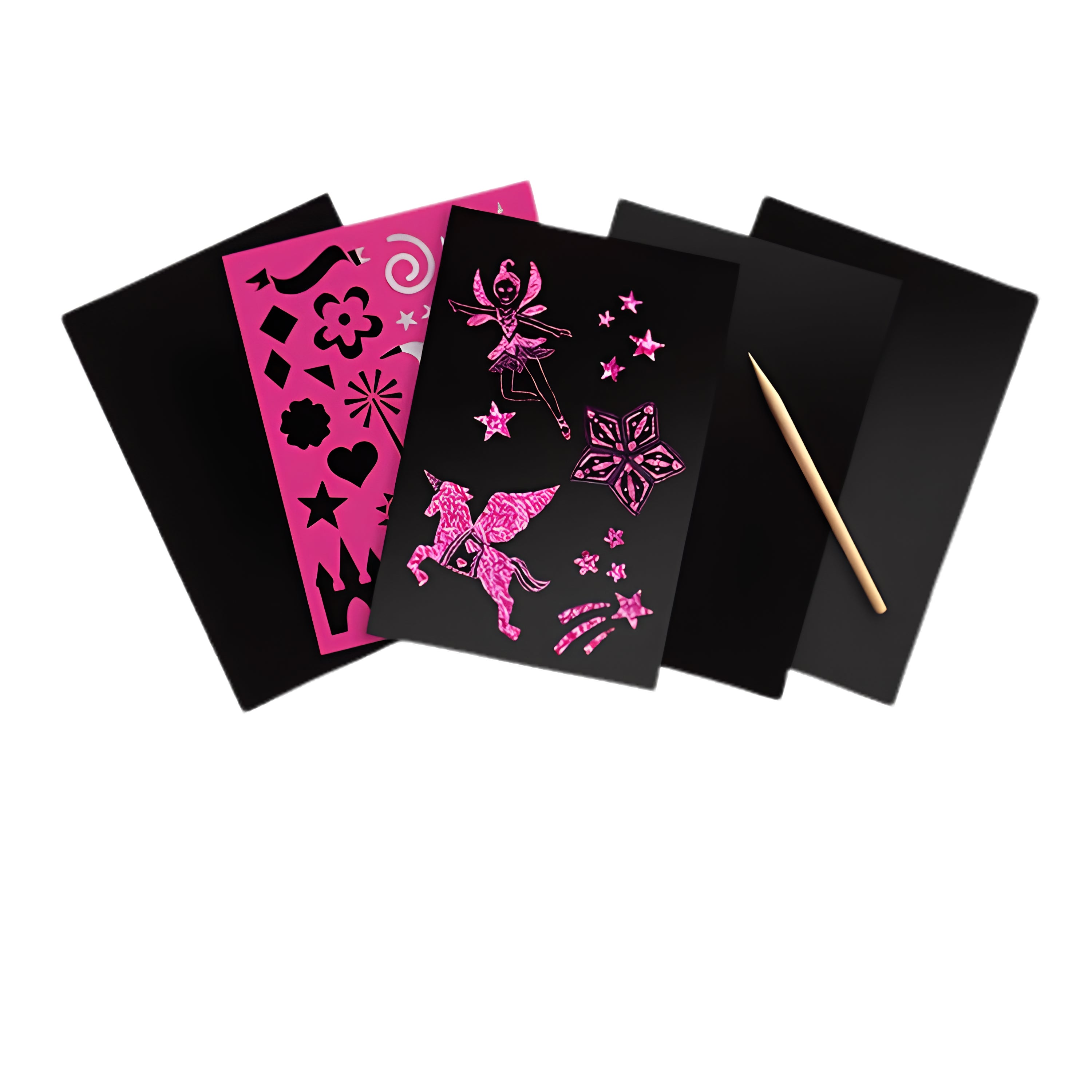 Scratch Art Princess Pink Glitter - 4 Boards, Wooden Stylus, Stencil
