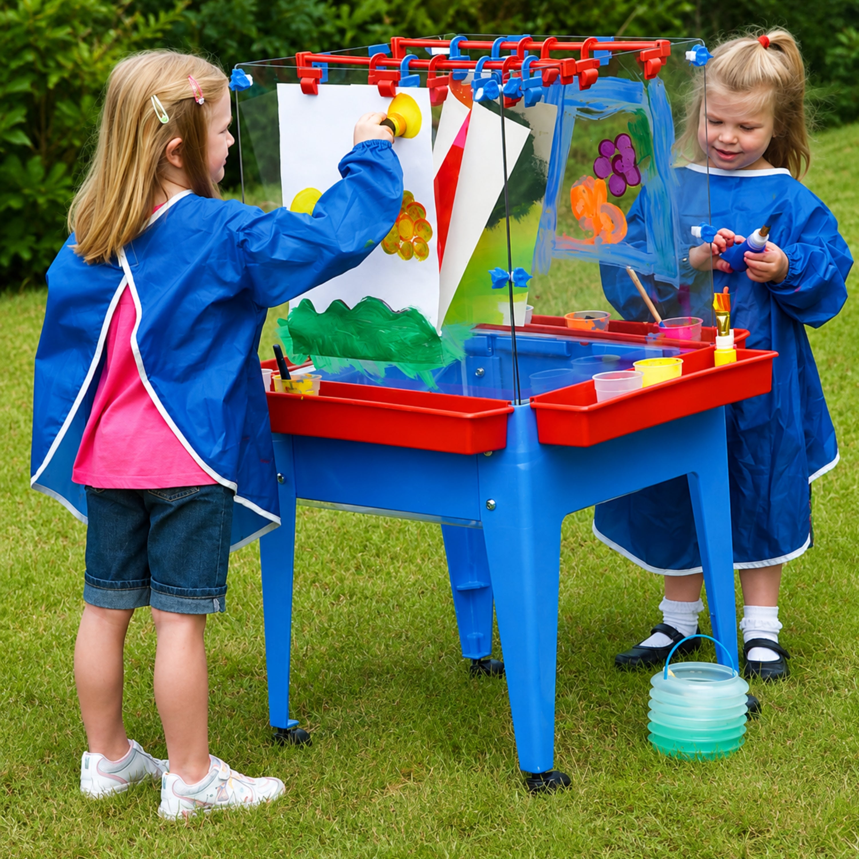 Indoor/Outdoor 4-Sided Clear Art Easel with Drying Rack and Locking Casters