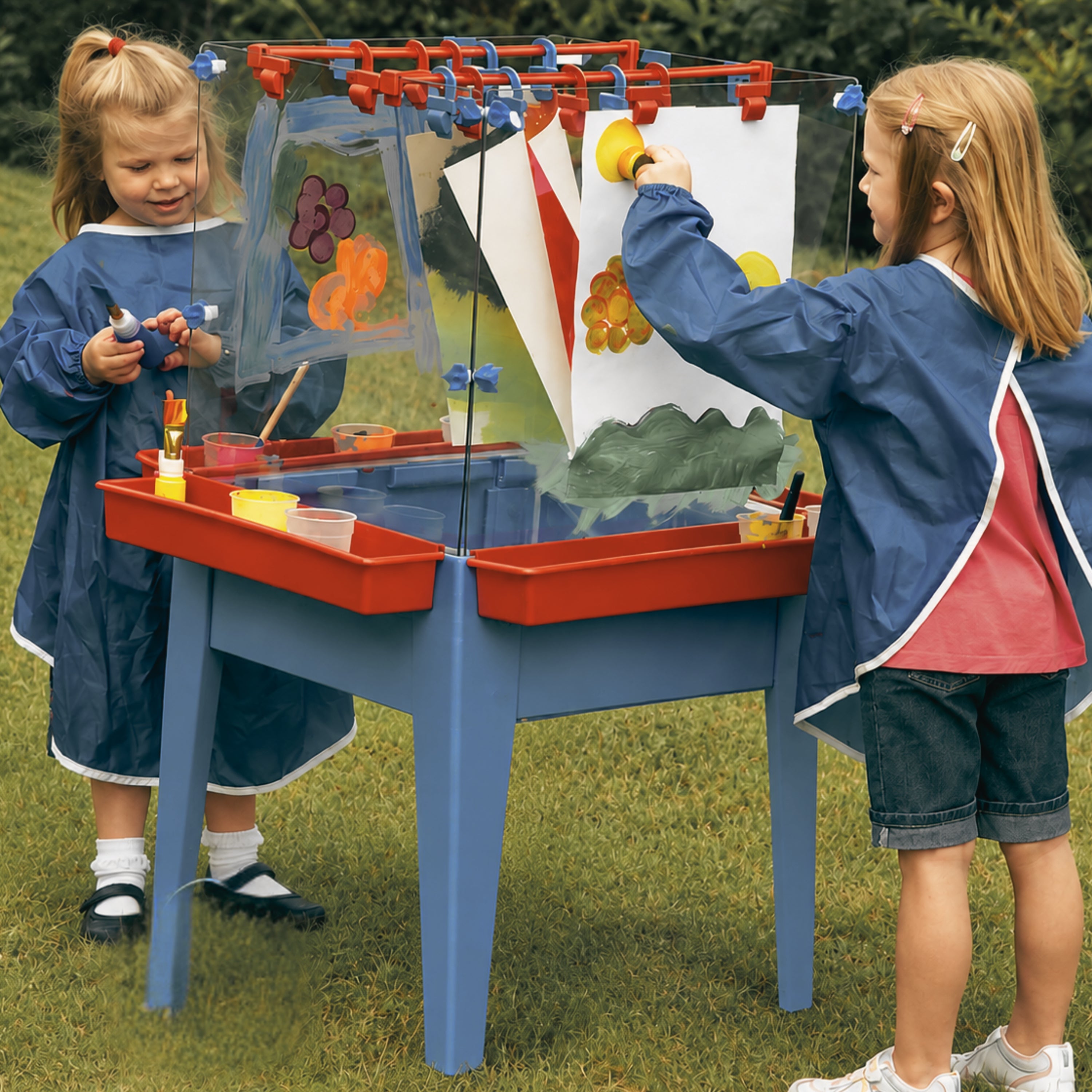Toddler Indoor/Outdoor 4-Sided Clear Art Easel with Center Drying Rack