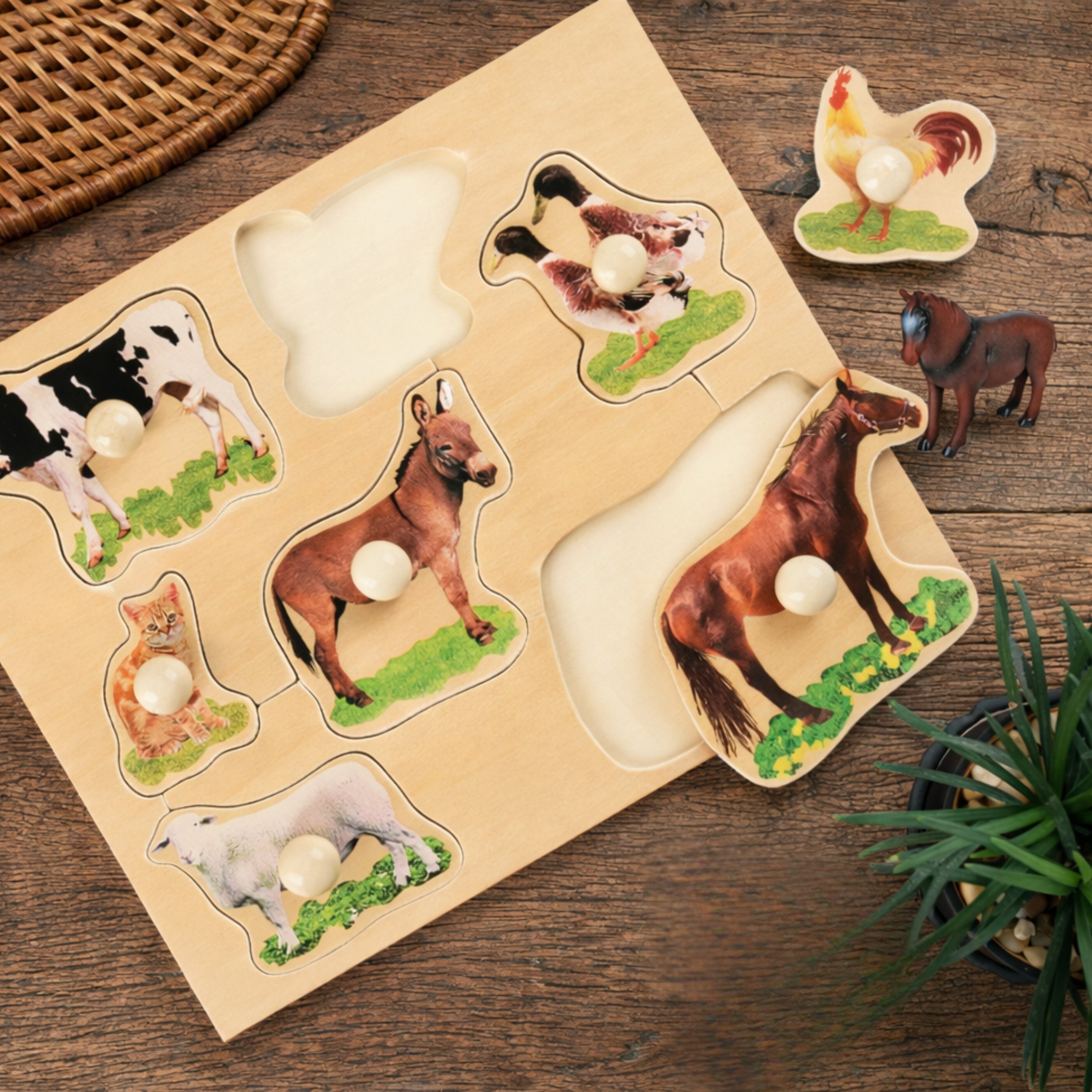 Wooden Farm Animals Knob Puzzle for kids