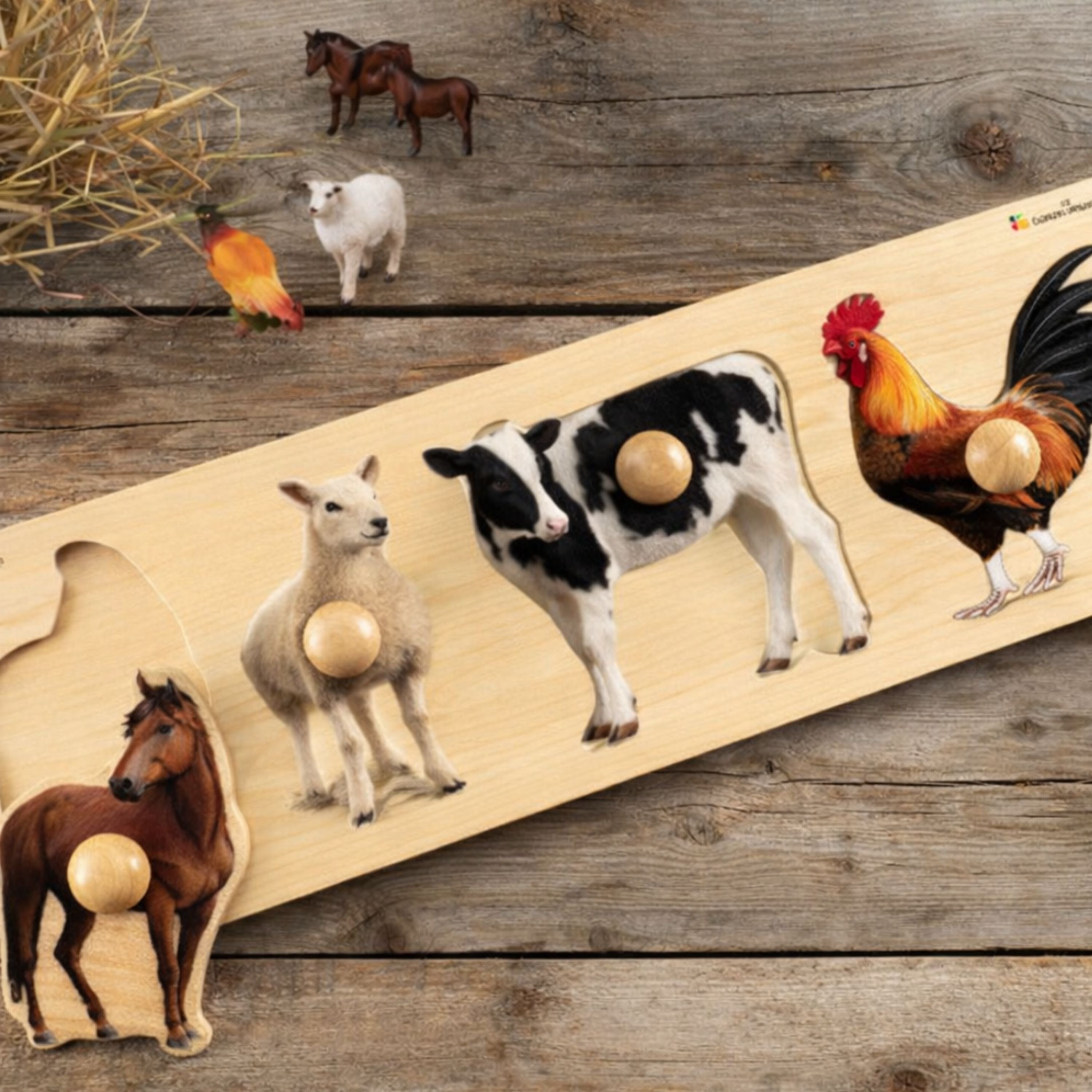 マ*ト様 Naef Fun With Blocks 知育玩具 ベネッセ Bene Extra Wide Knobbe Puzzle - Farm Animals