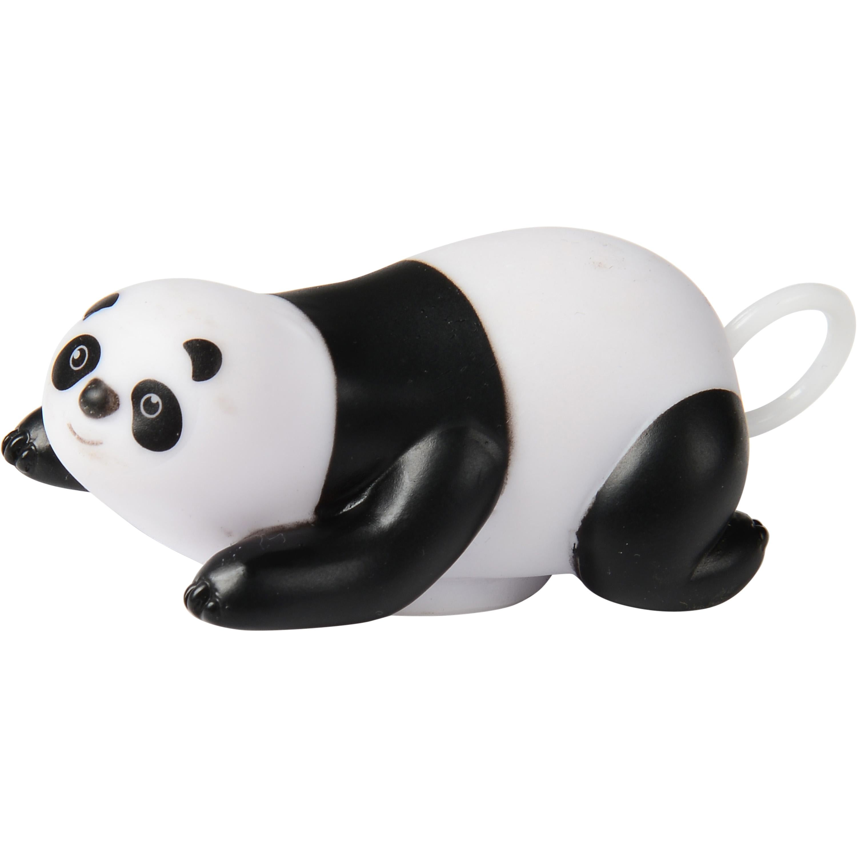 Panda-shaped toy with a white base and black accents on a white background
