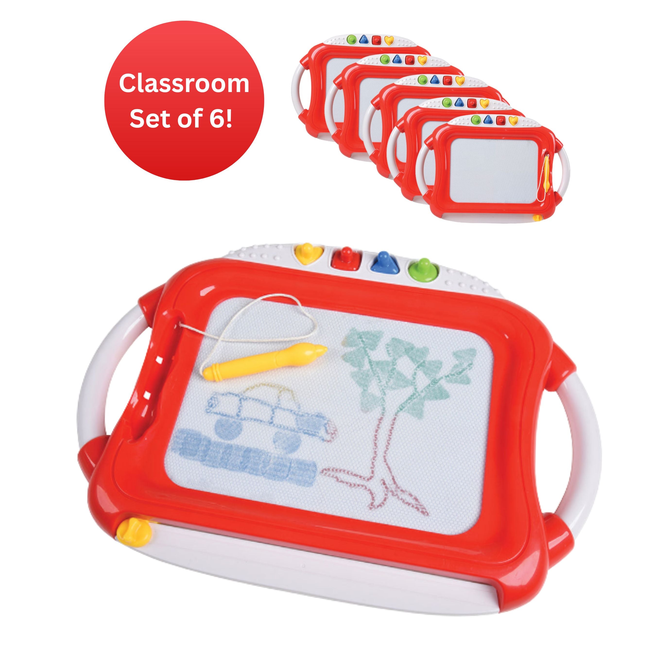 Magnetic Drawing Board Classroom Bundle | Set of 6 Sketcher Boards with Stylus & Shape Stampers