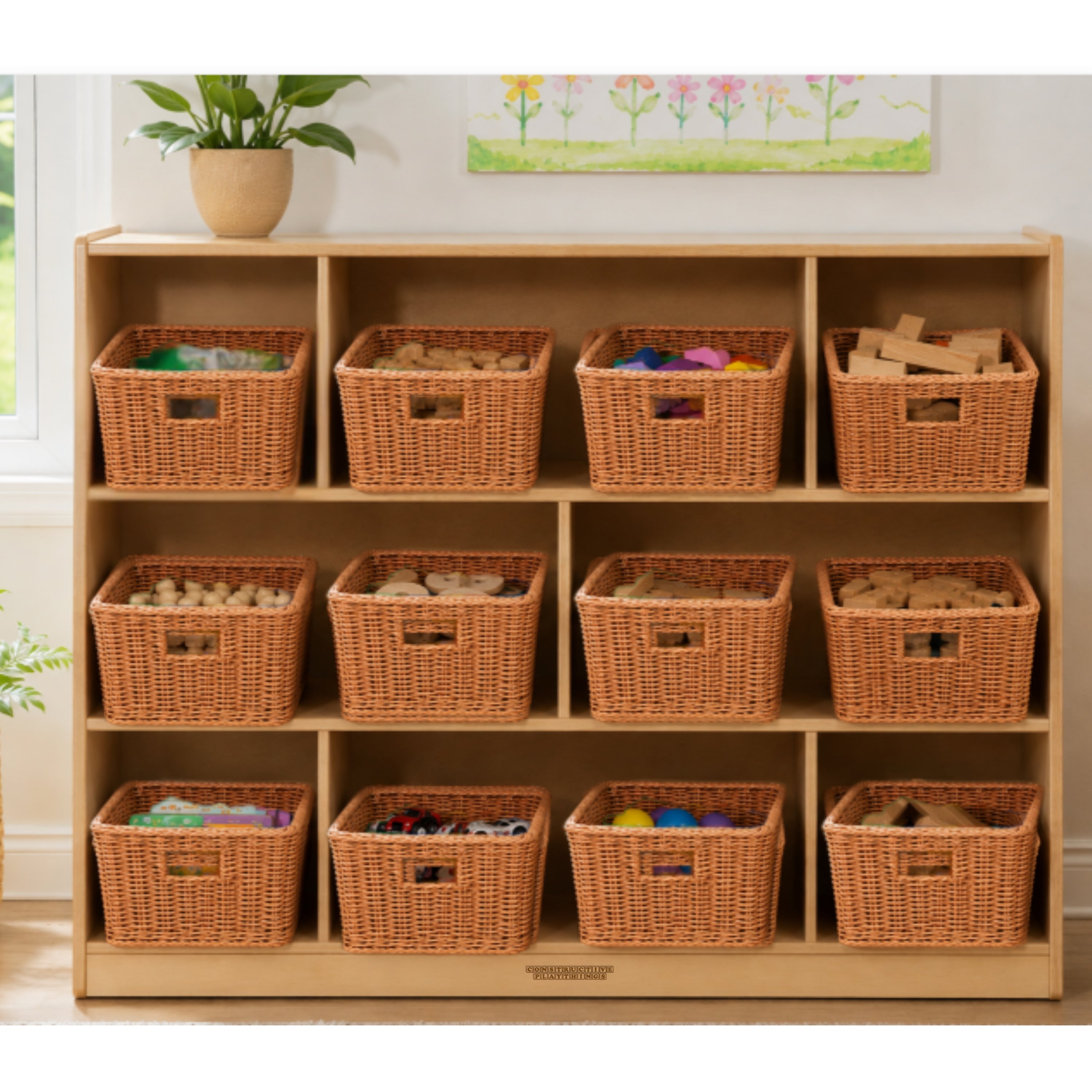 Natural Birch Storage & Basket Organization Center