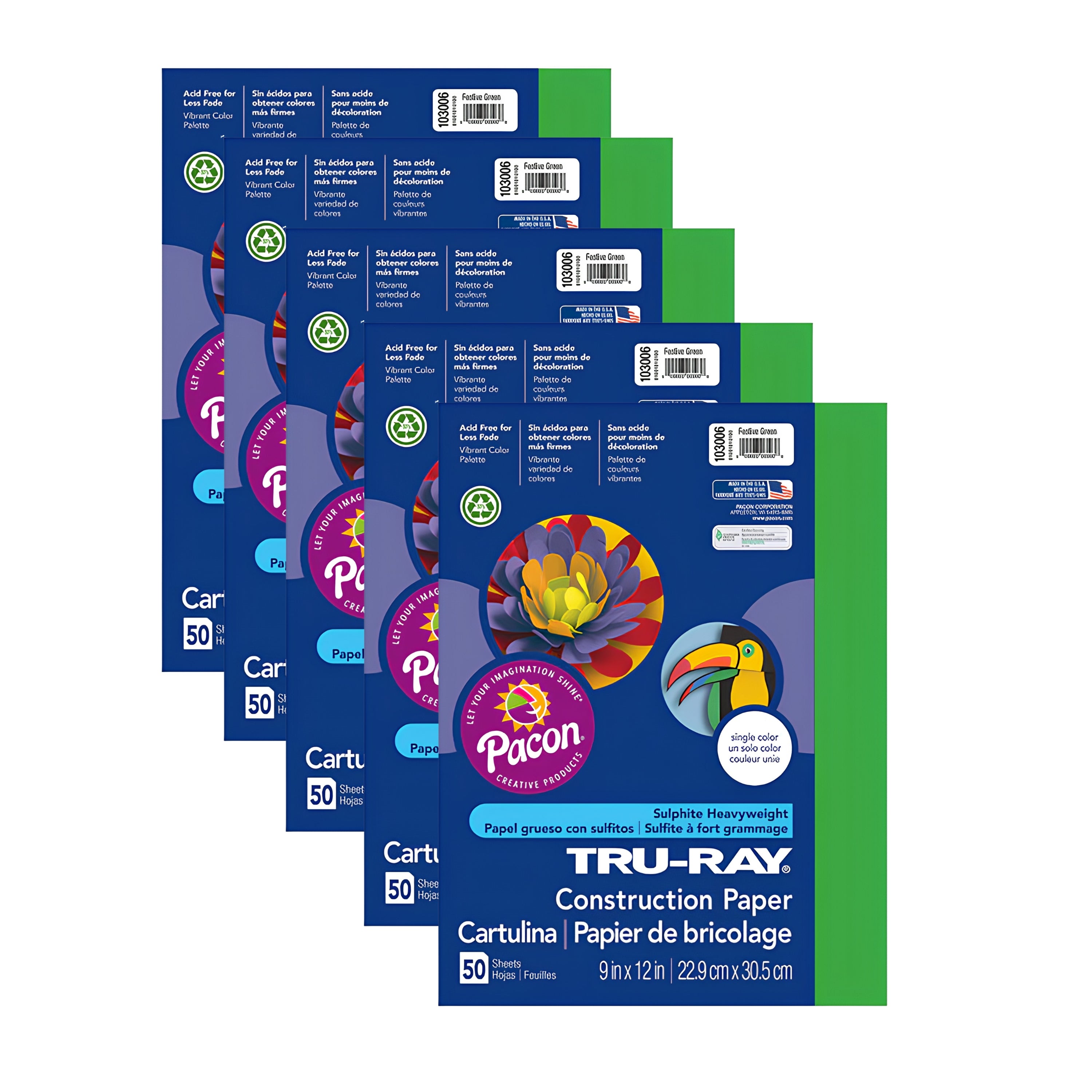 Tru-Ray Heavyweight Construction Paper - 250 Sheets - Festive Green - 9" x 12"