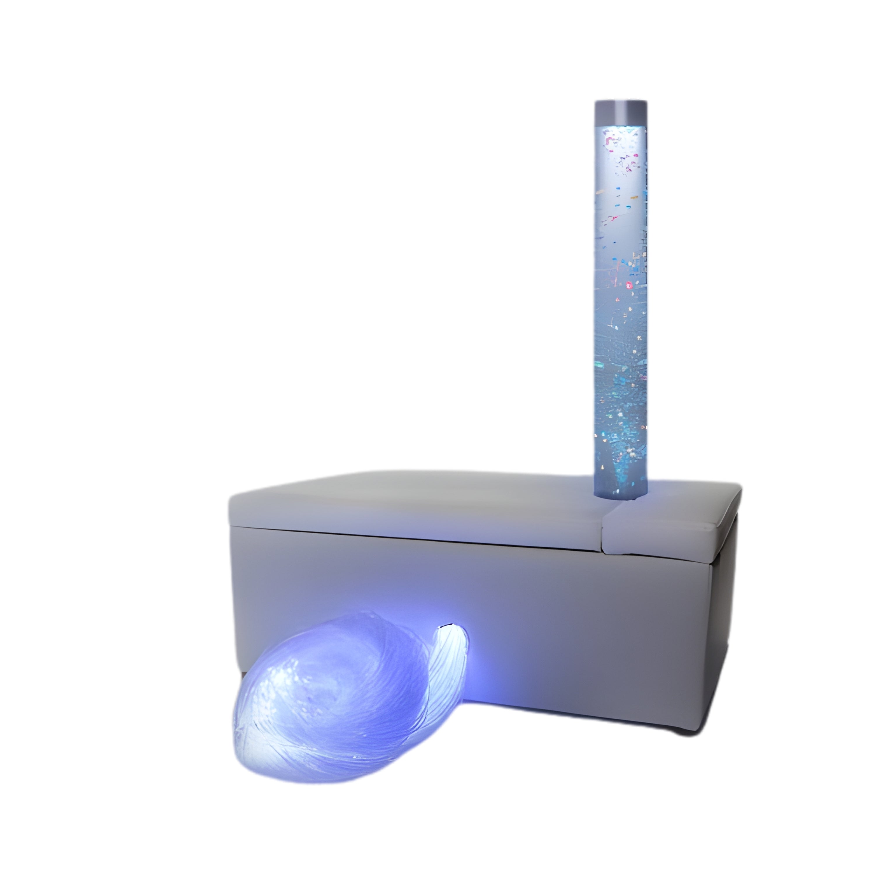 Light-up cylindrical and spherical objects on a white background