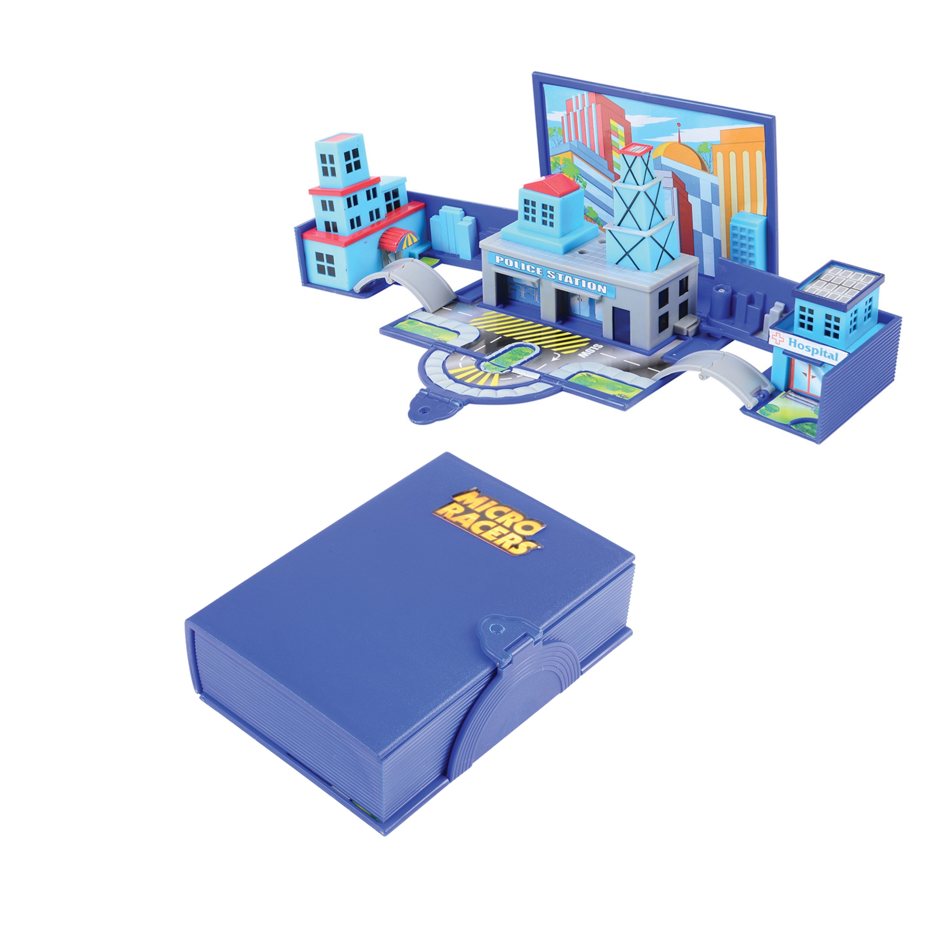 Die Cast Micro Racers Playset | 26 Vehicles & Pop-Up Cityscapes