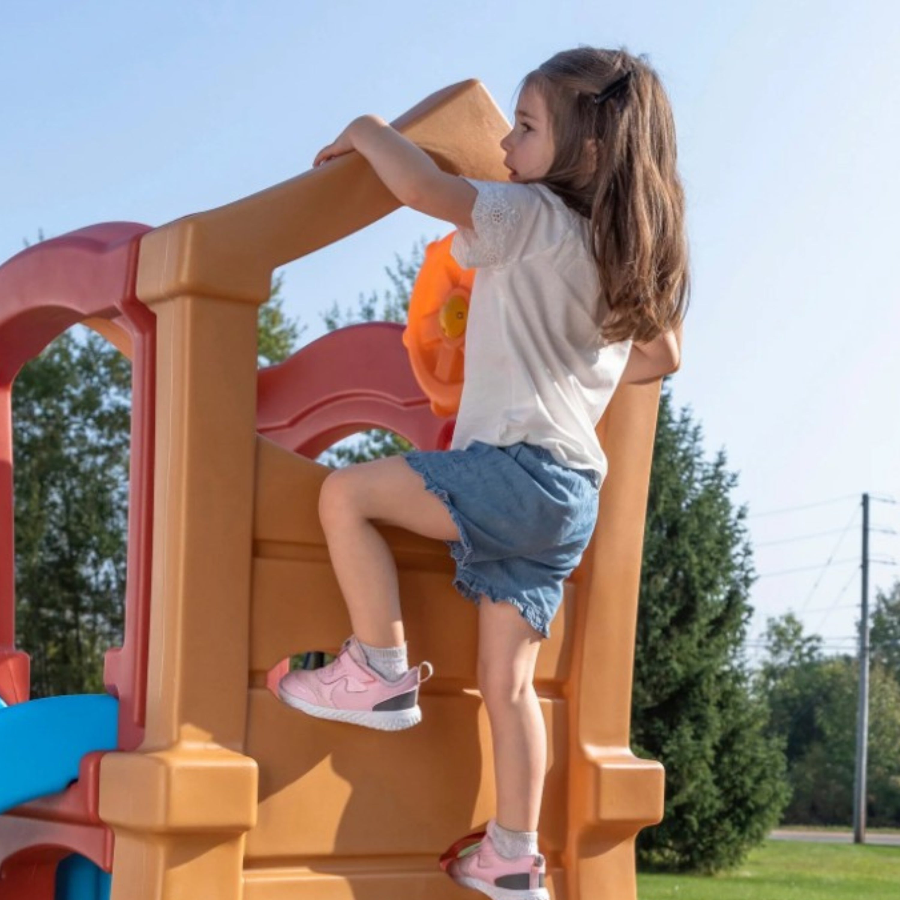 Toddler Outdoor Climber Playset with 2 Slides, Climbing Wall, Ladder & Steering Wheel