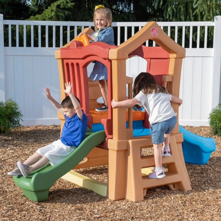 Toddler Outdoor Climber Playset with 2 Slides, Climbing Wall, Ladder & Steering Wheel