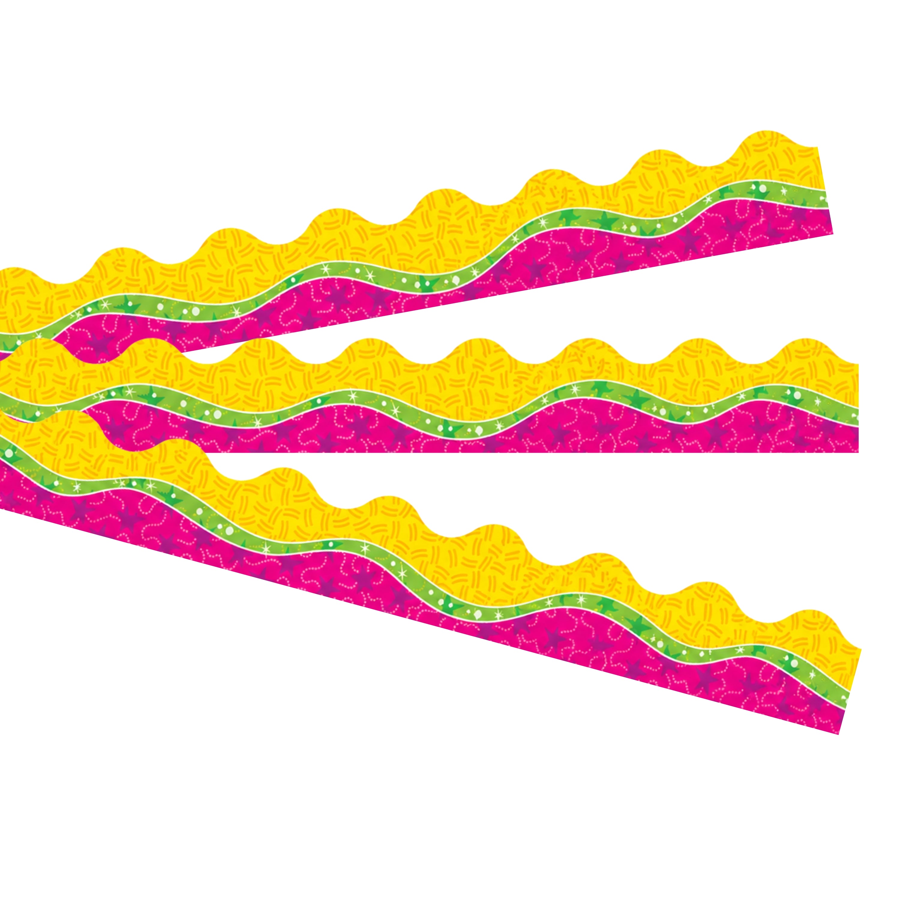 Pink & Yellow Wavy Stars Classroom Border Trim
