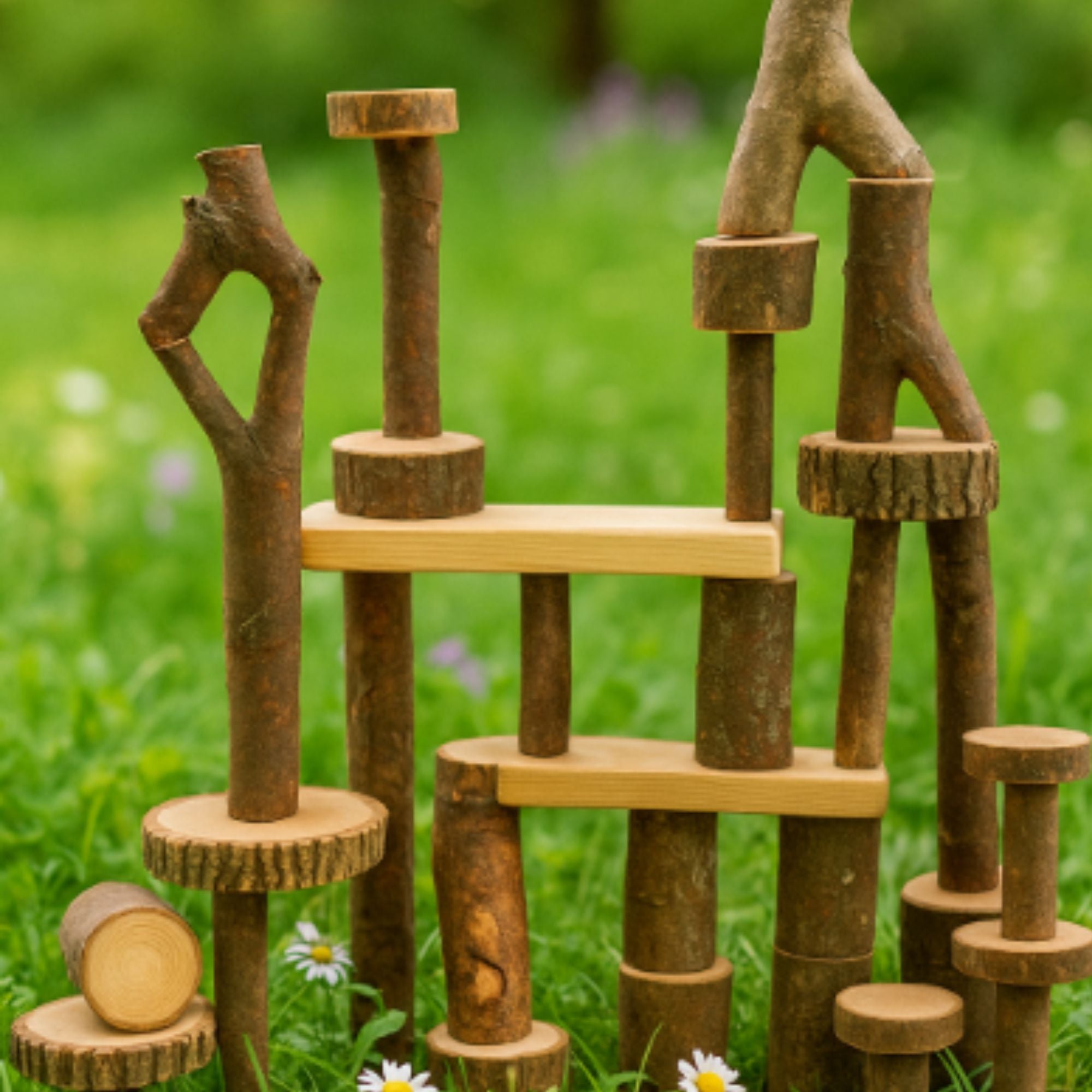 36-Piece Tree Blocks Set with Bark | Eco-Friendly Wooden Building ...