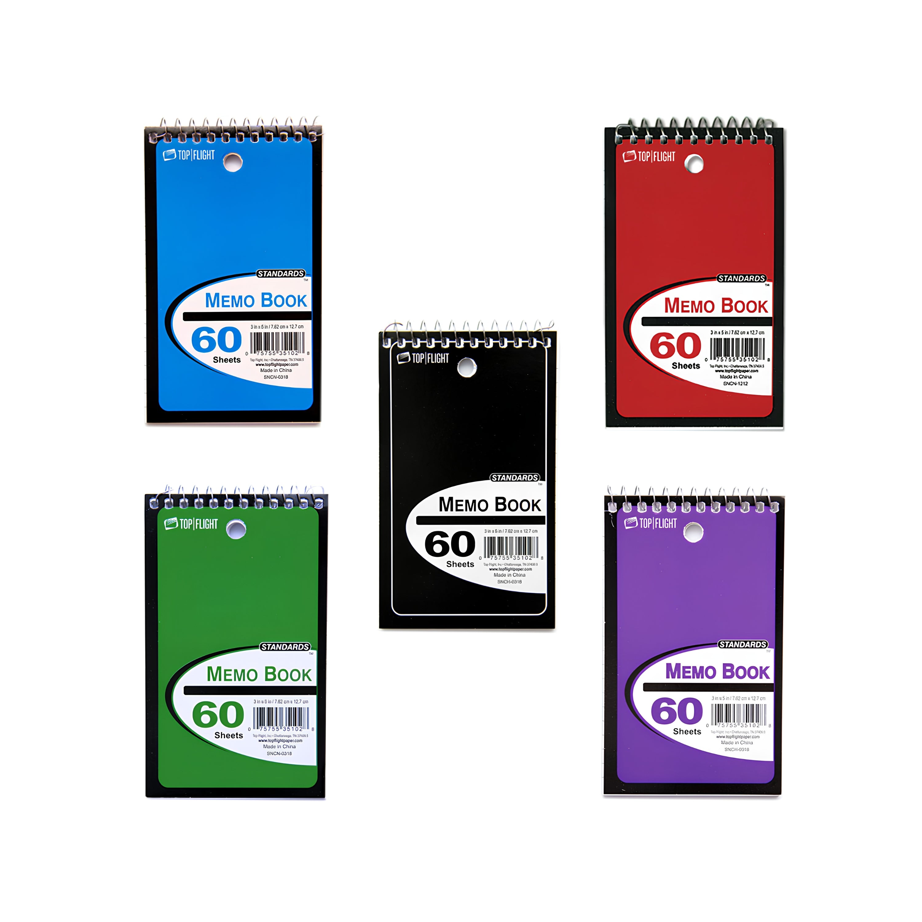 Memo Book, Top Wire, 3" x 5", Narrow Rule, 60 Sheets, Assorted Colors