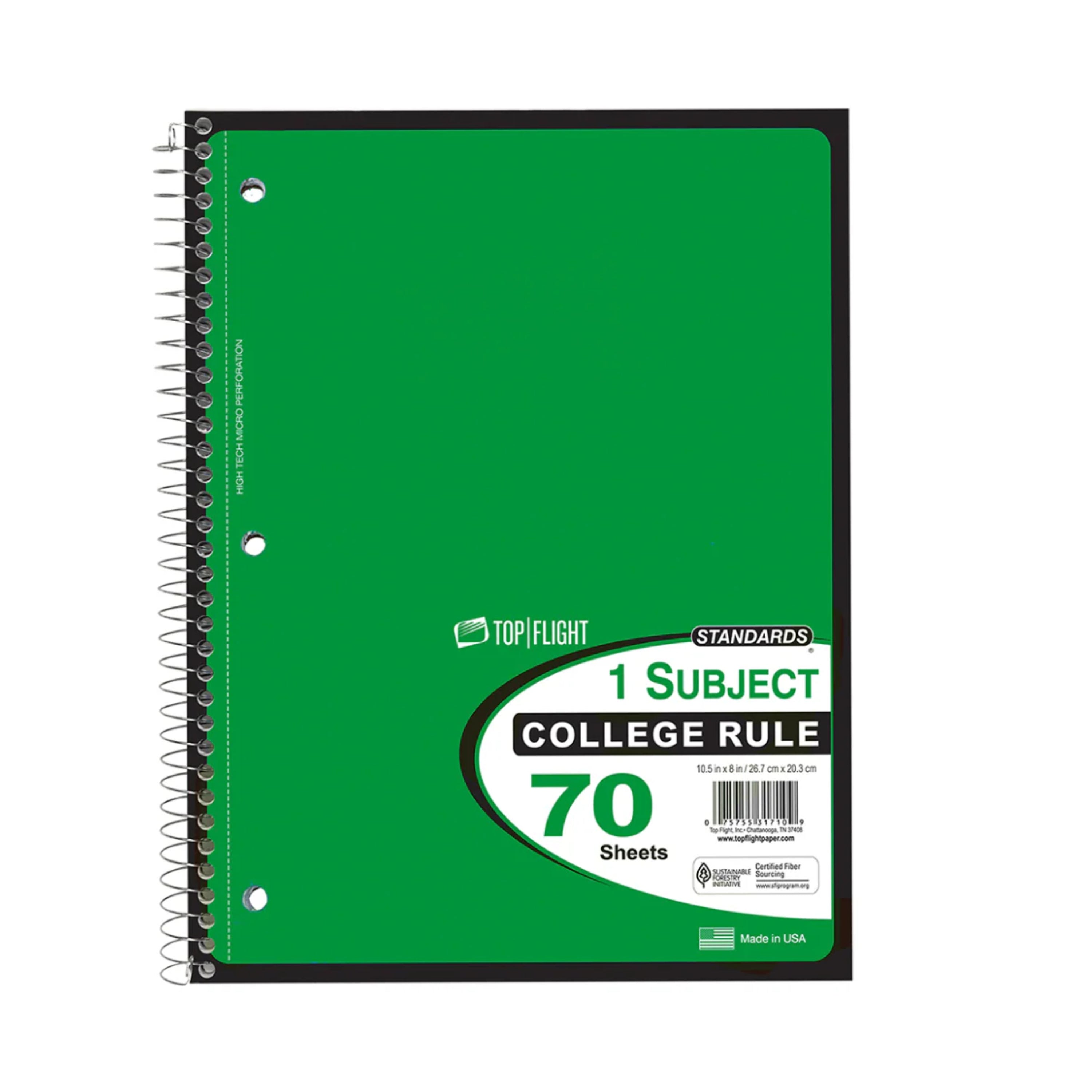 College-Ruled 1-Subject Notebook - Colors May Vary- 70 Sheets