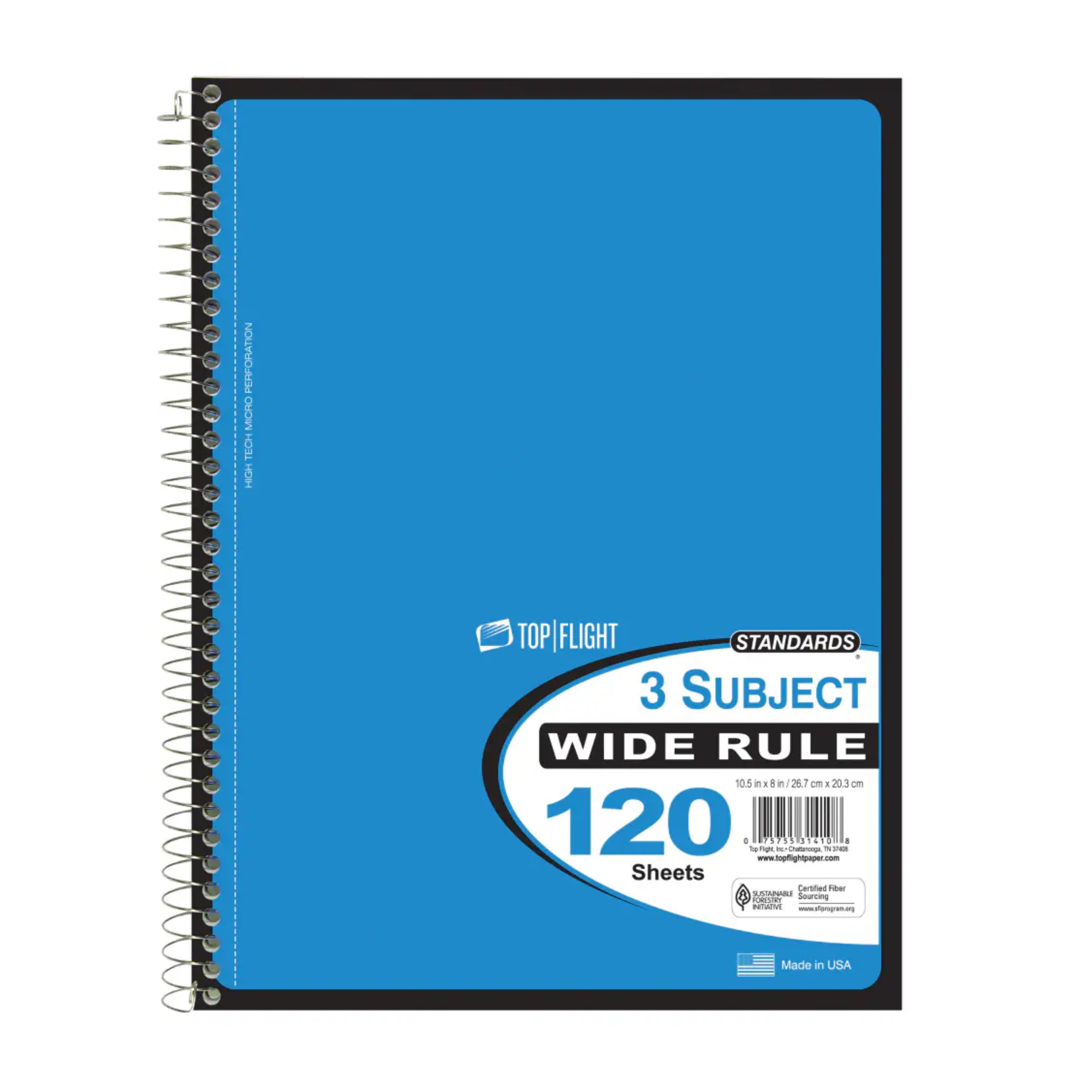 Wide-Ruled 3-Subject Notebook - Colors May Vary- 120 Sheets