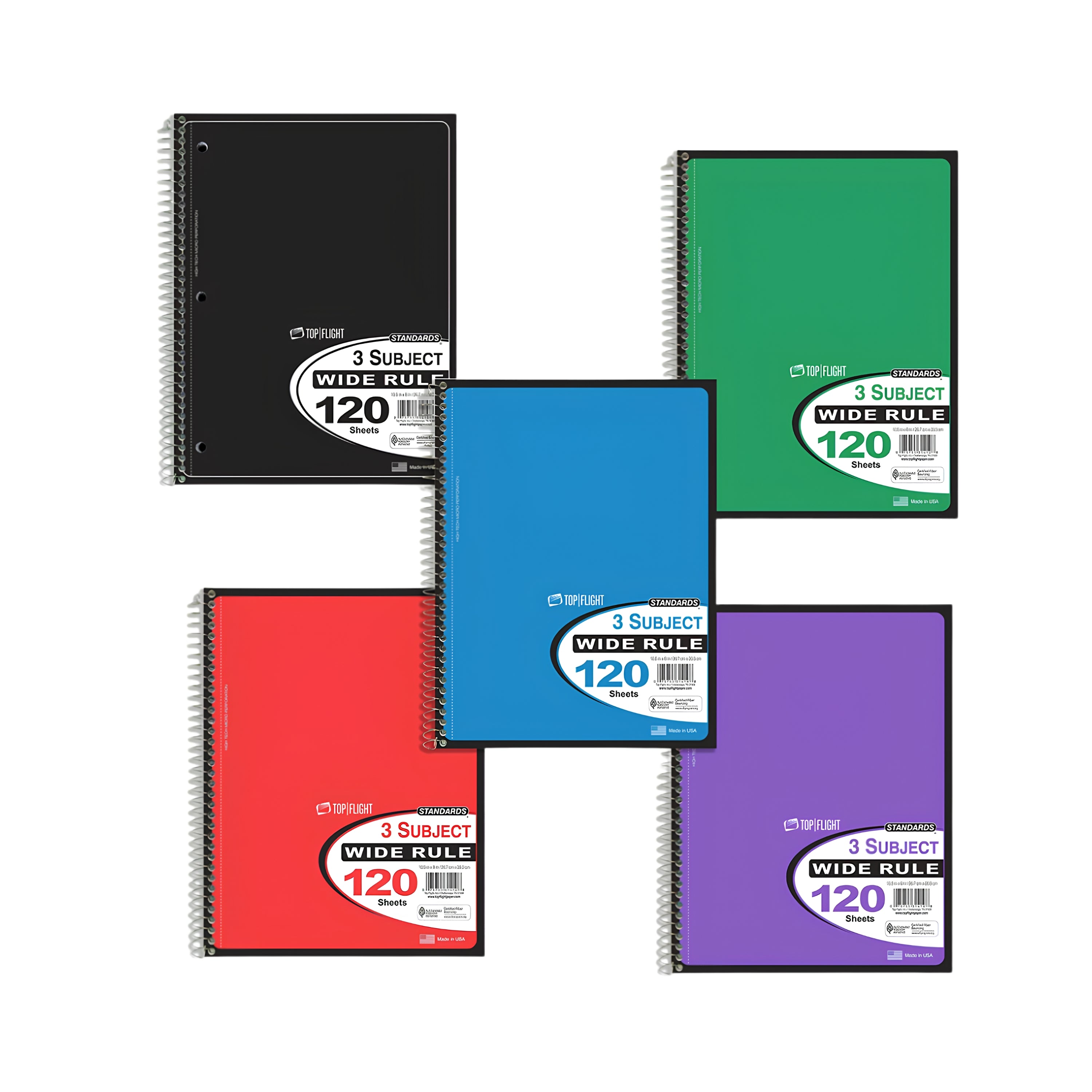Wide-Ruled 3-Subject Notebook - Colors May Vary- 120 Sheets