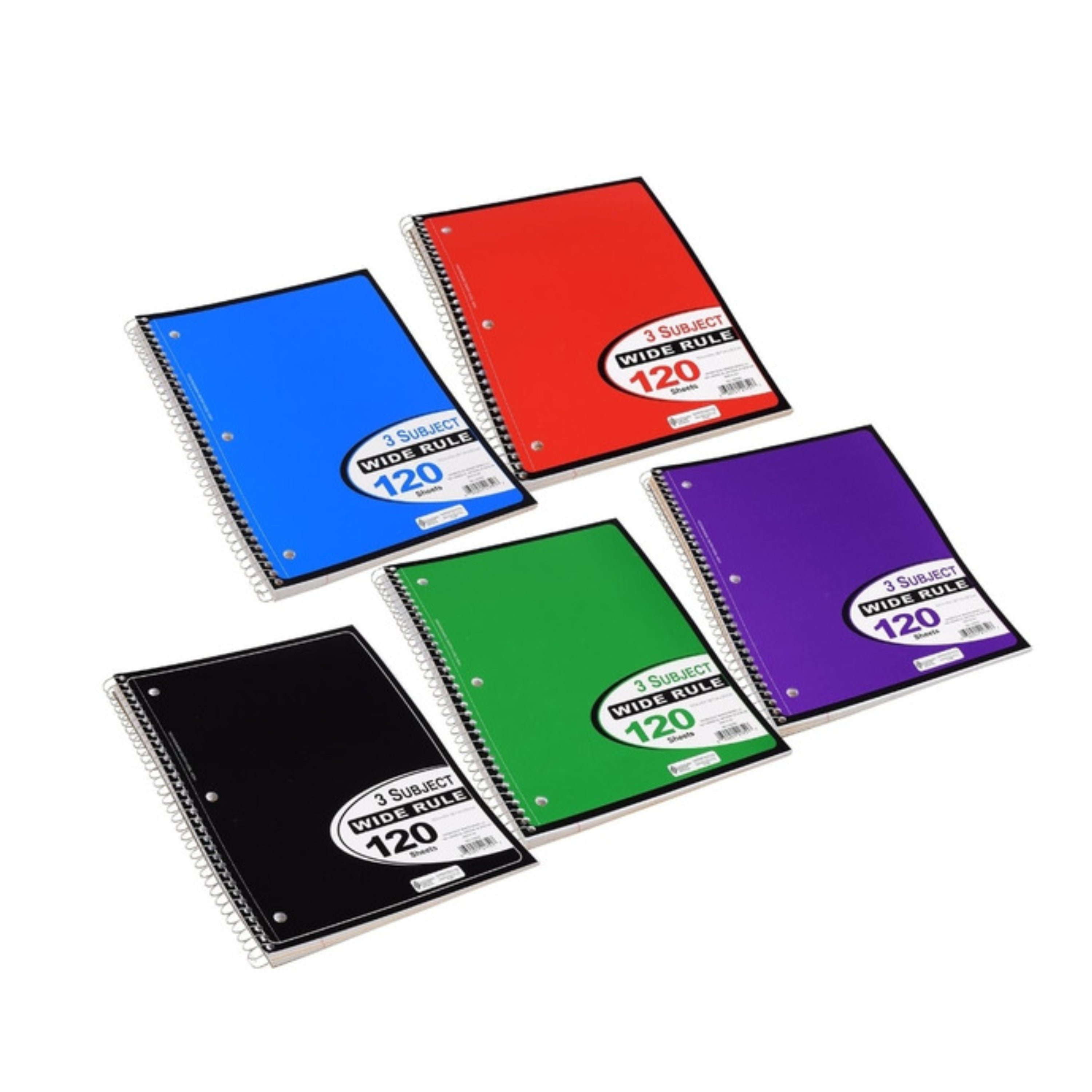 Wide-Ruled 3-Subject Notebook - Colors May Vary- 120 Sheets