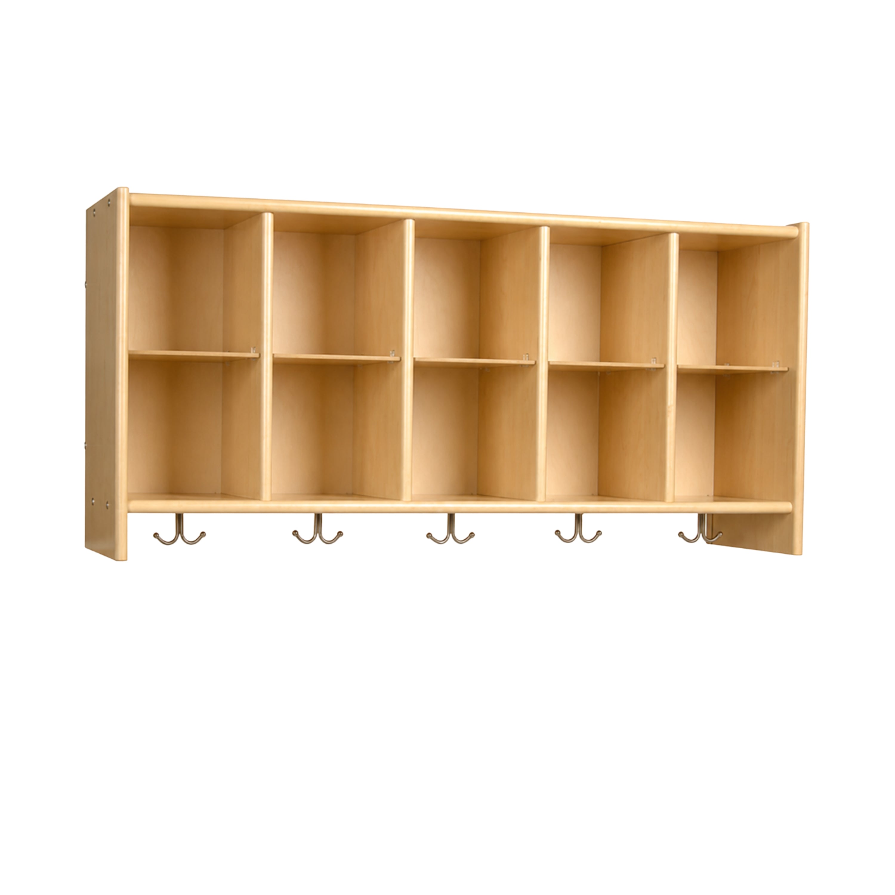 Birch Wall Cubbie | Classroom Storage with 10 Cubbies & 5 Double Hooks