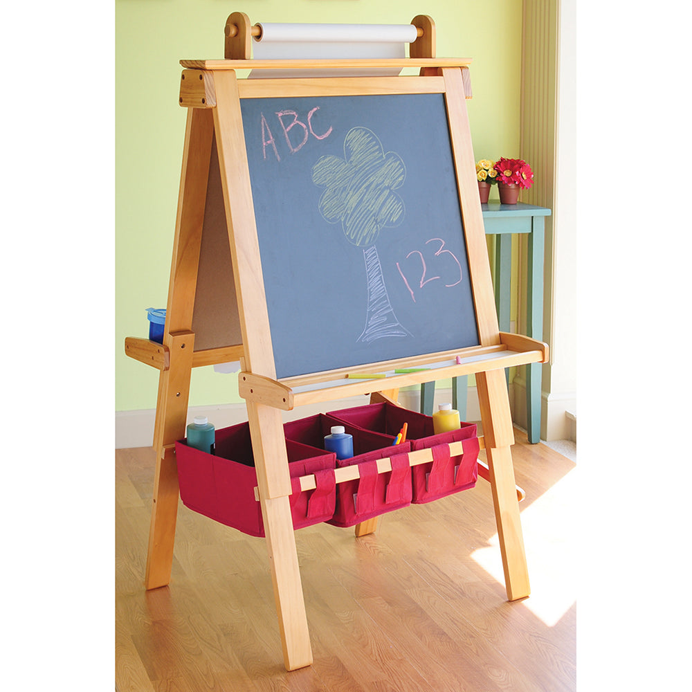 Wooden Double-Sided Art Easel | Chalkboard, Dry Erase, & Paper Roll with Storage