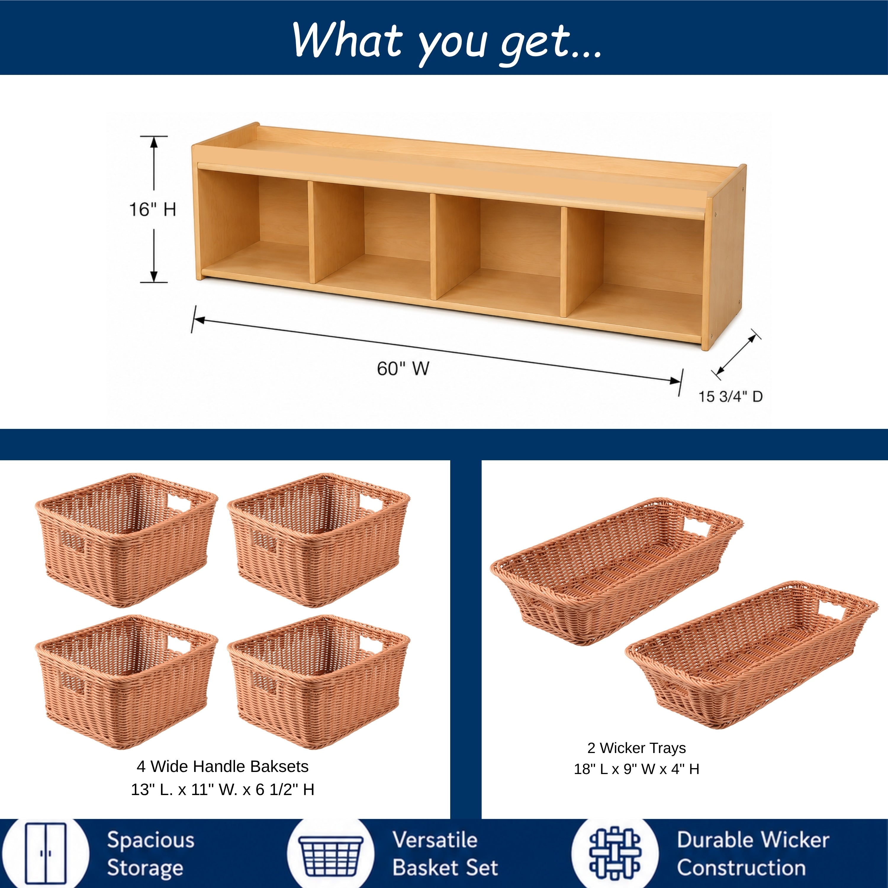 Toddler Open Storage with Woven/Wicker Baskets