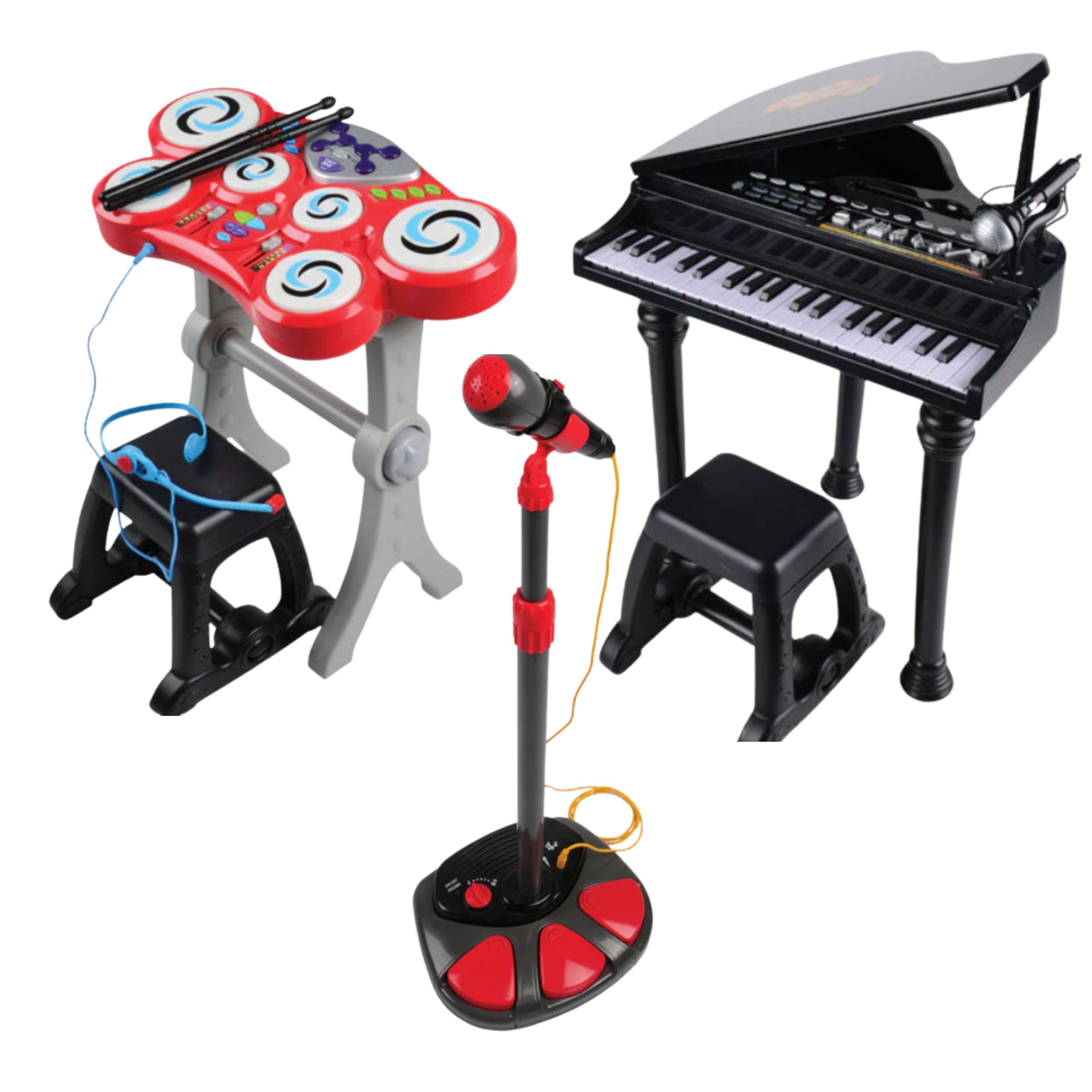 Ultimate Kids' Music Studio Set – Microphone, Drum Set & Piano for Ages 3+ - Bundle