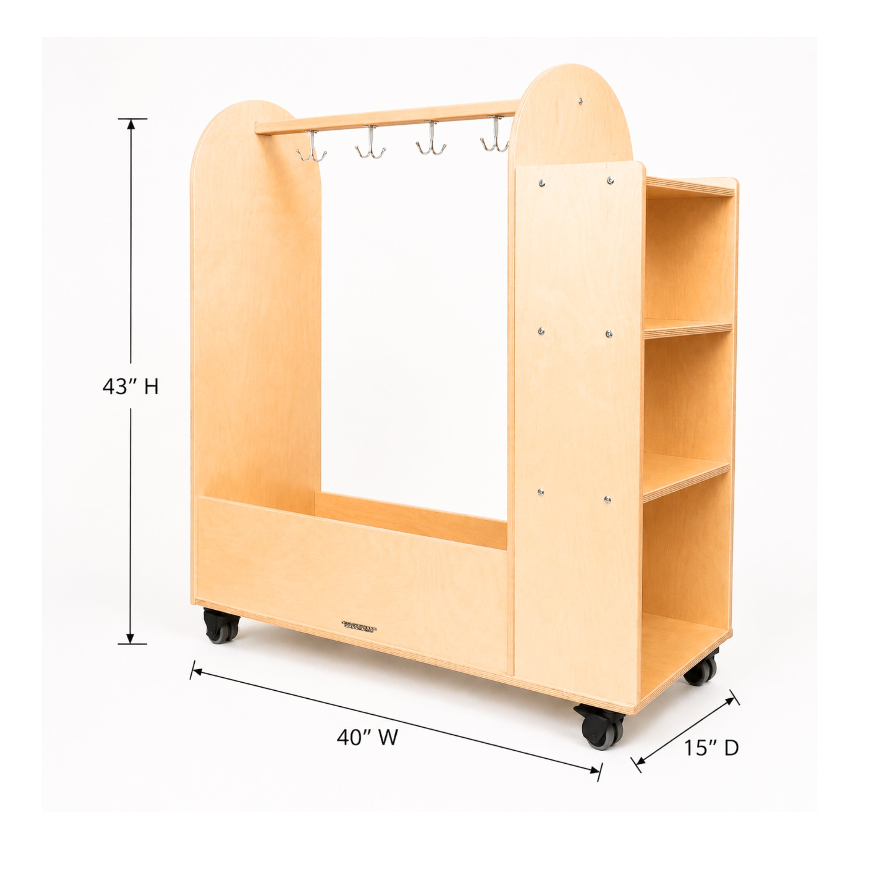 Rolling Dress Up Unit Storage Cart with Mirror and Hooks | For Kids' Clothes & Accessories