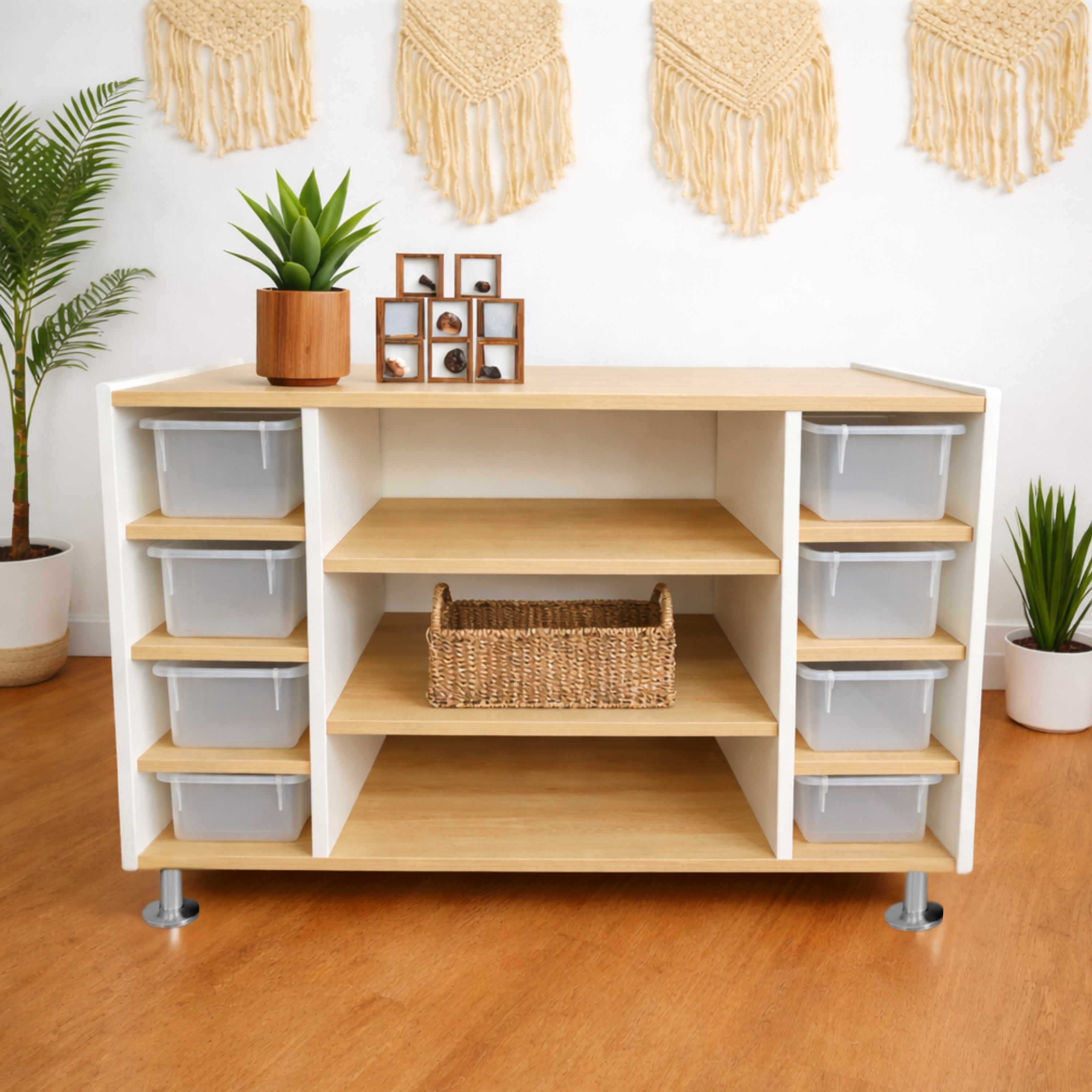 elevatED™ Combo Tray Storage Cabinet | Contemporary Mixed-Storage Classroom Cabinet with Shelves & Trays